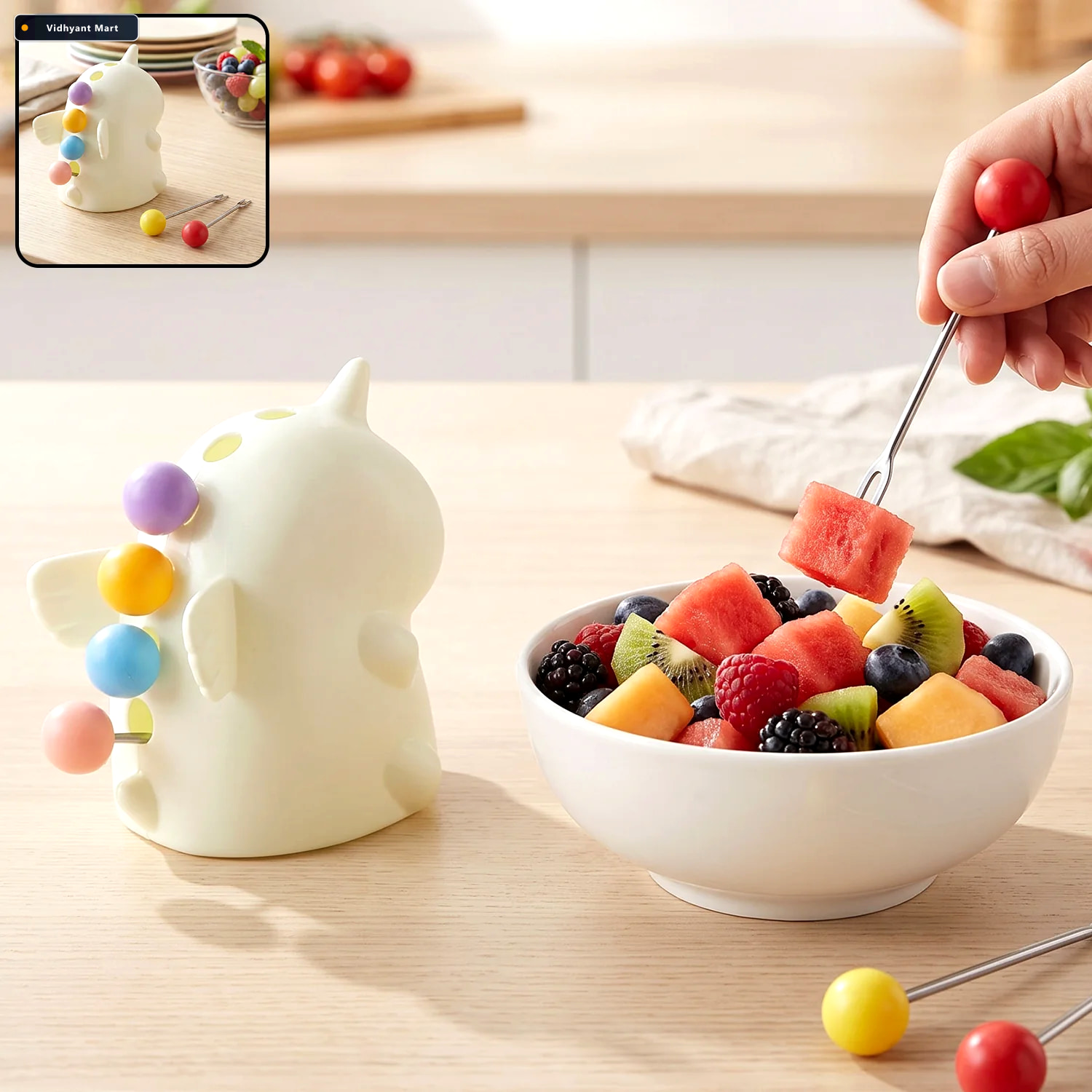Vidhyant Mart Cartoon Dinosaur Fruit Fork Set With Storage Case 1