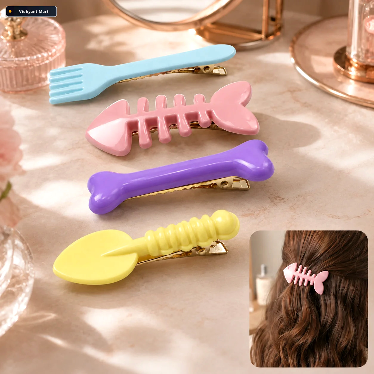 Vidhyant Mart Cartoon Hair Clips Playful Secure 4 Pc Hair Access 1