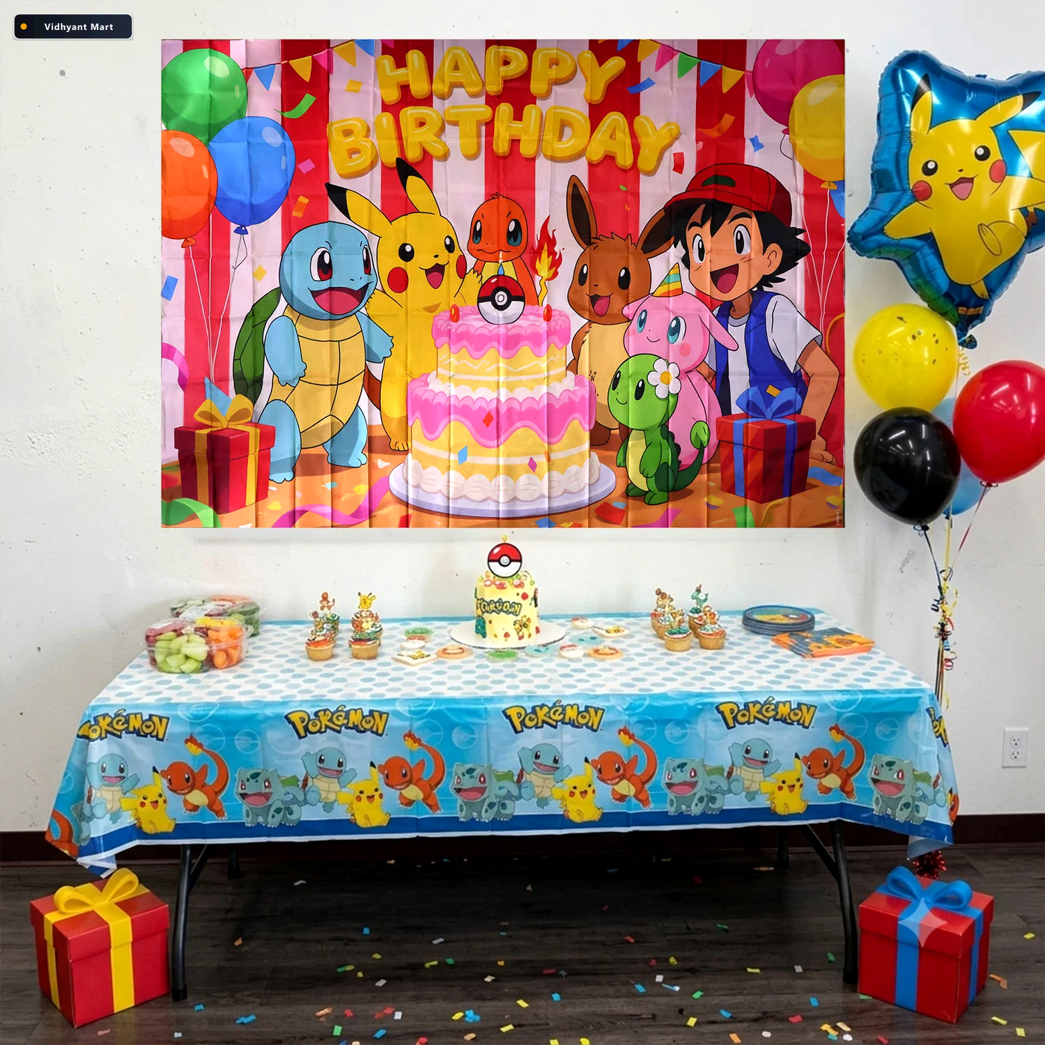 Vidhyant Mart Cartoon Happy Birthday Cake Backdrop Curtain For P 2