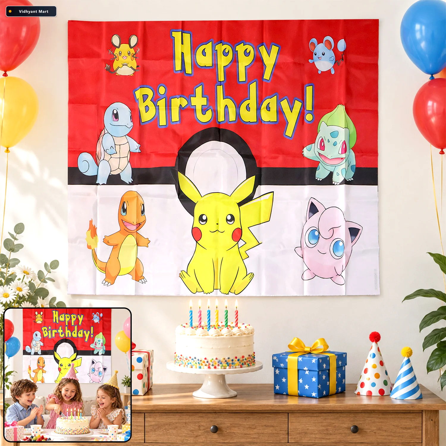 Vidhyant Mart Cartoon Happy Birthday Party Backdrop Curtain For 1