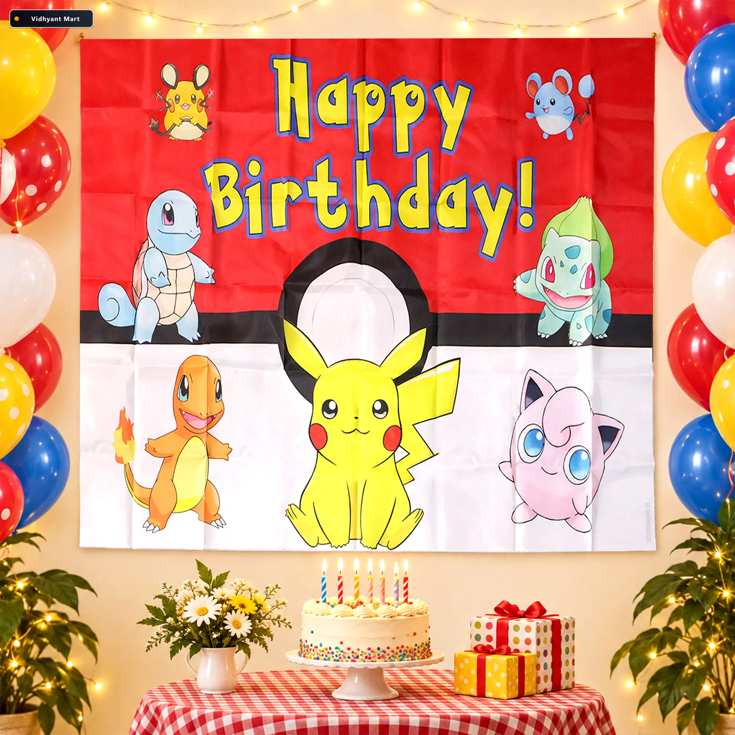 Vidhyant Mart Cartoon Happy Birthday Party Backdrop Curtain For 2