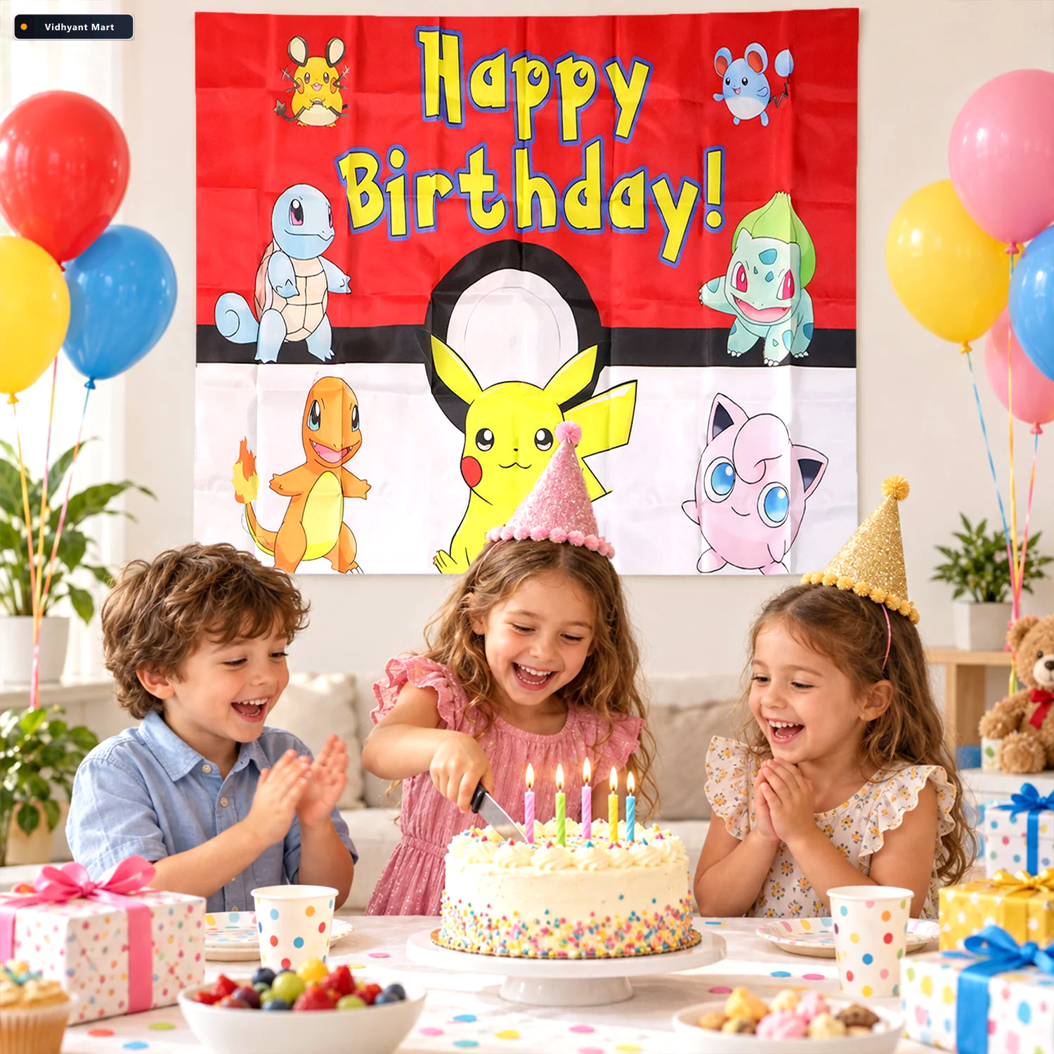 Vidhyant Mart Cartoon Happy Birthday Party Backdrop Curtain For 3