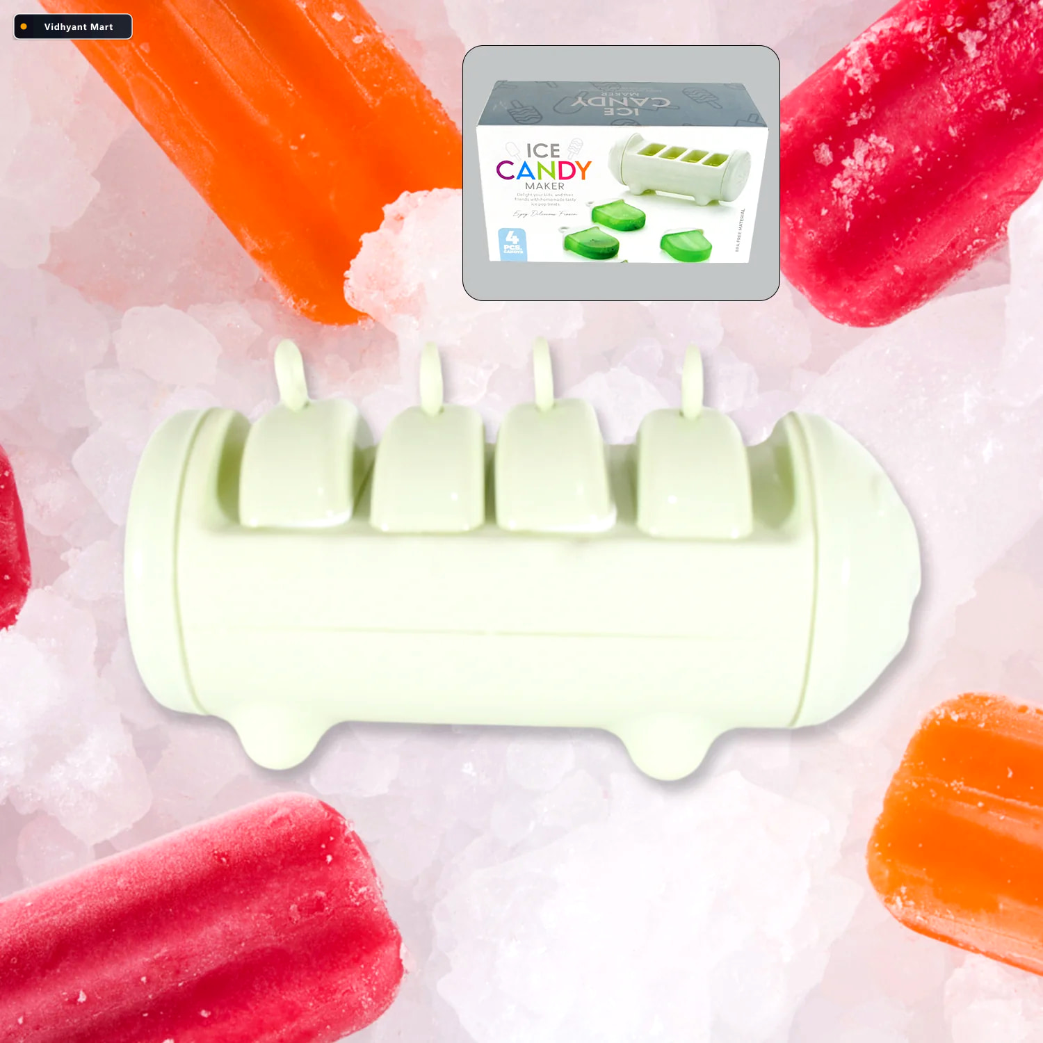 Vidhyant Mart Cartoon Ice Candy Mold 4 Cup Set For Diy Popsicles 2