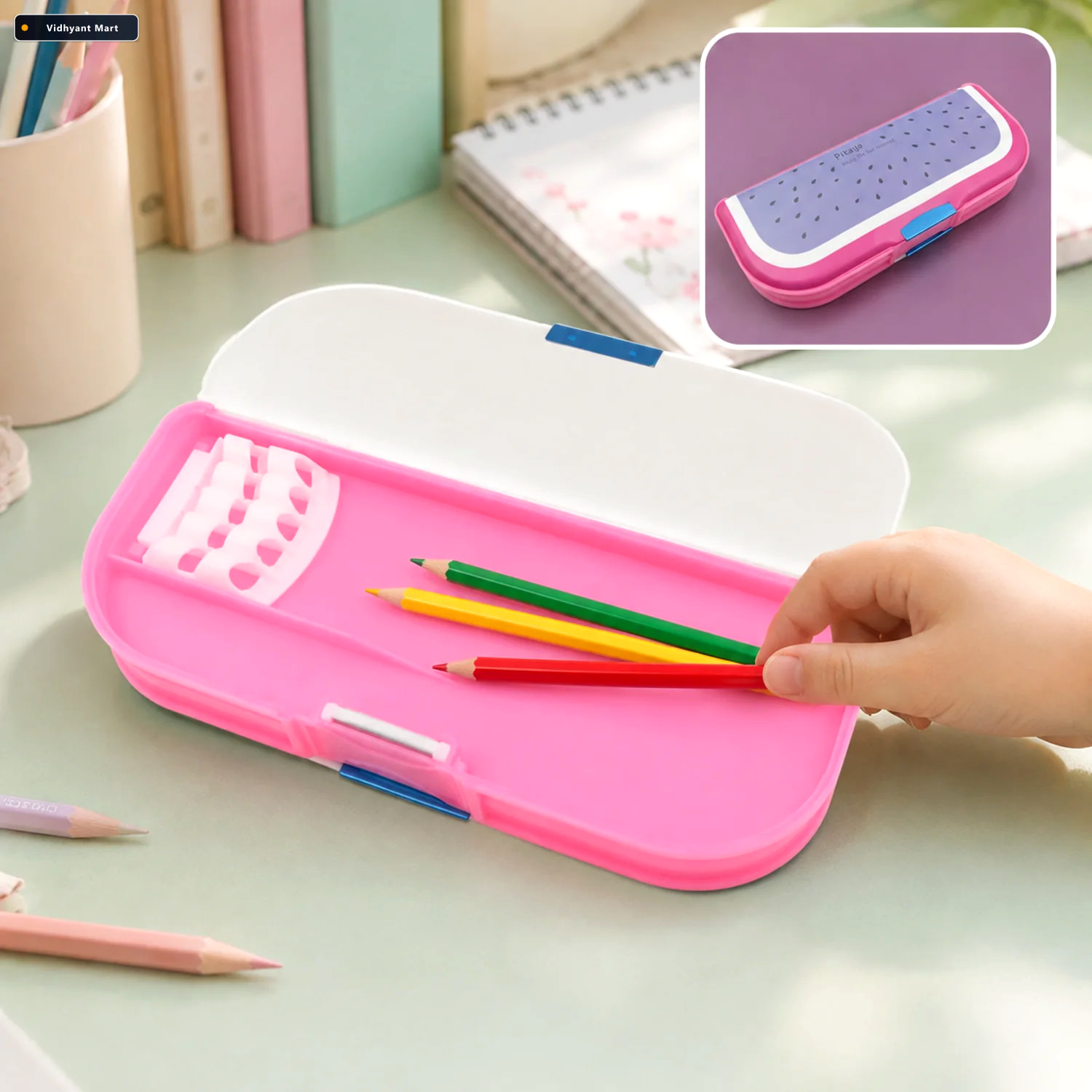 Vidhyant Mart Cartoon Pencil Box 2 Compartment For Kids Deskrova 1