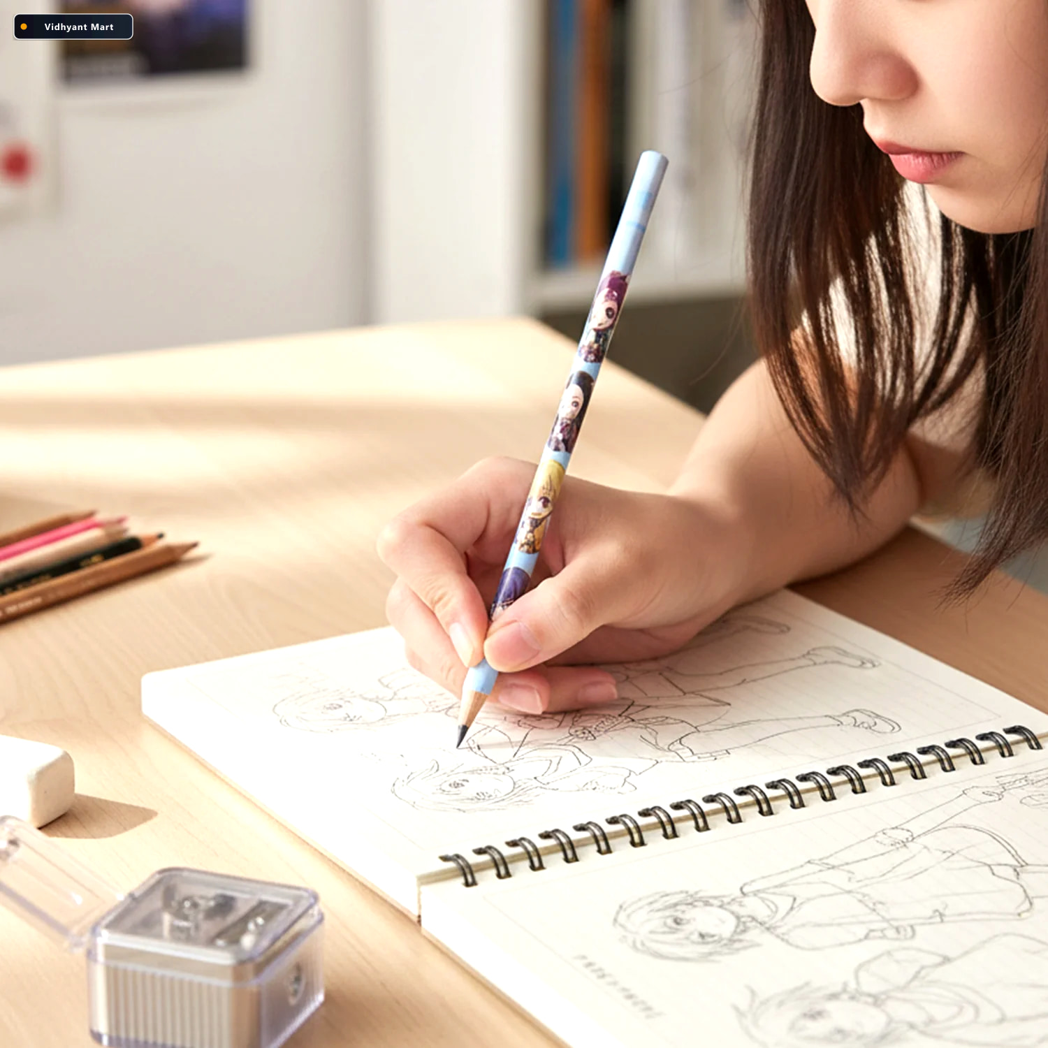 Vidhyant Mart Cartoon Printed Pencil Set 4 Cute School Writing P 2