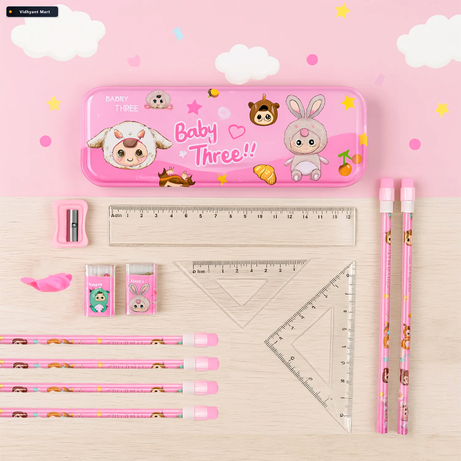 Vidhyant Mart Cartoon Stationery Set For Kids Complete 14 Piece 2