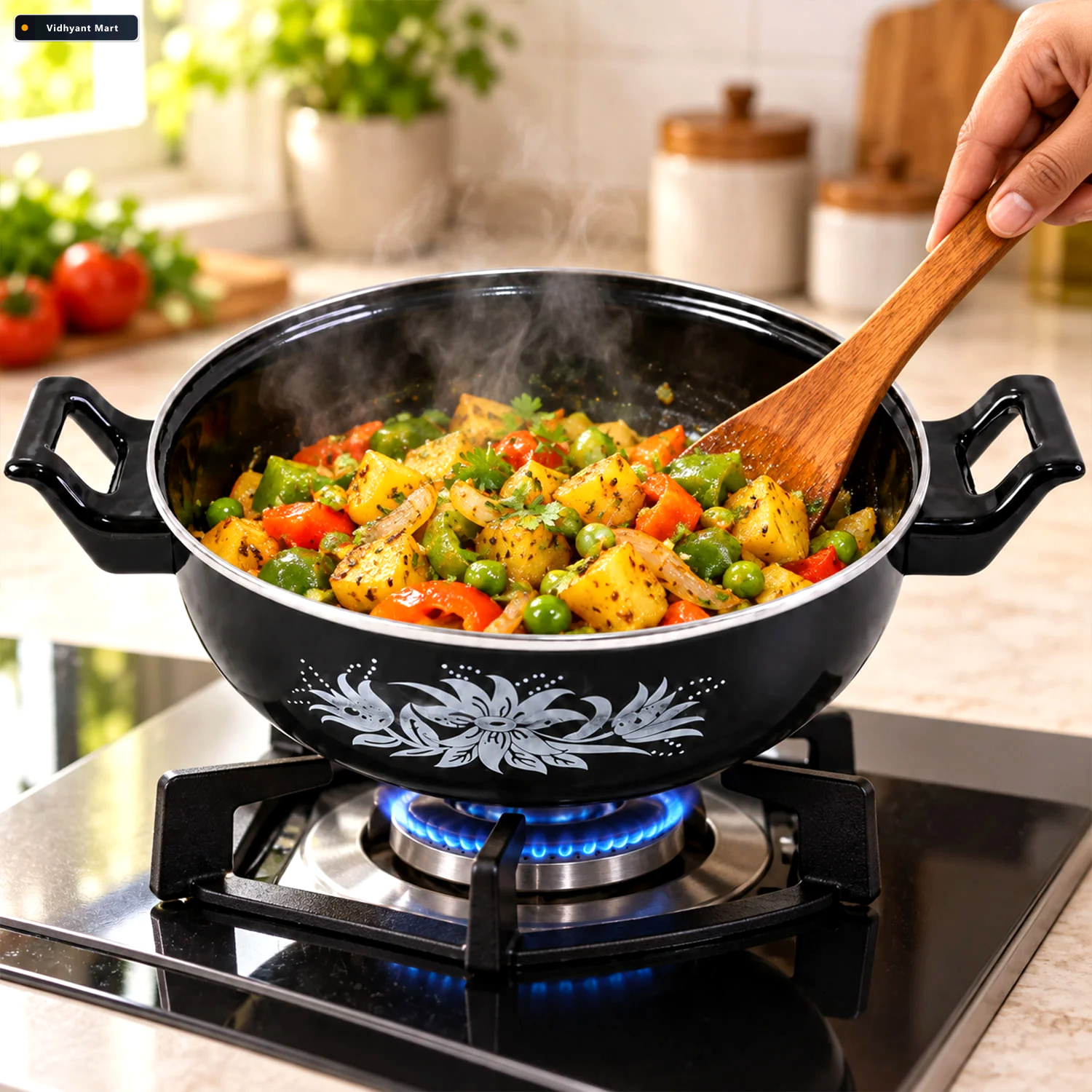 Vidhyant Mart Cast Iron Kadai Traditional 14 Inch Durable Pan In 1