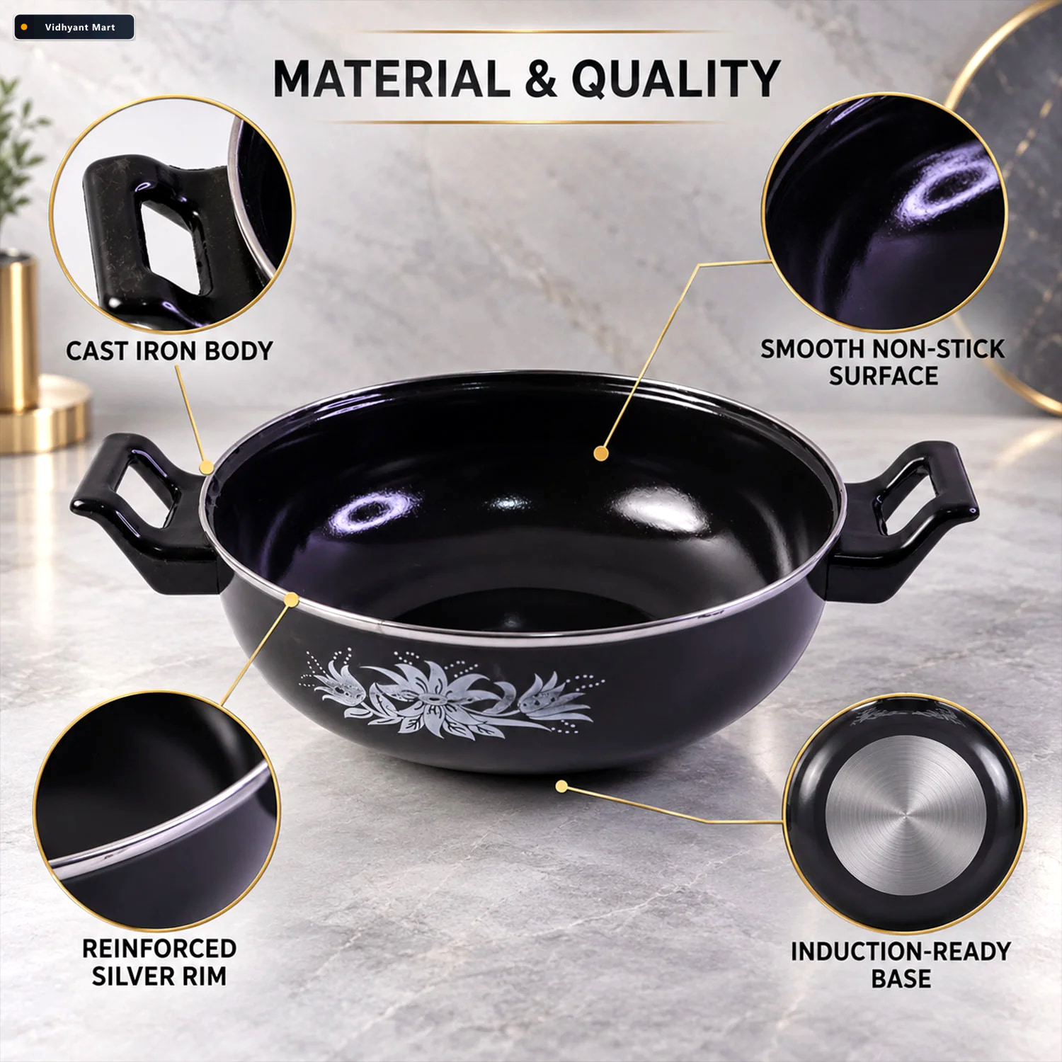 Vidhyant Mart Cast Iron Kadai Traditional 14 Inch Durable Pan In 2
