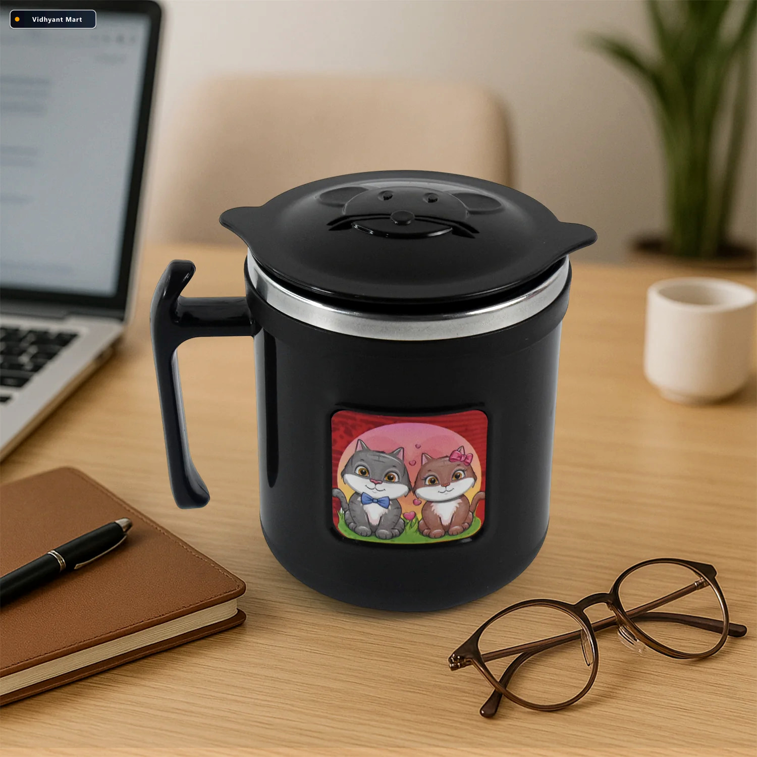 Vidhyant Mart Cat Mug 250 Ml Insulated Stainless Steel For Kids 1