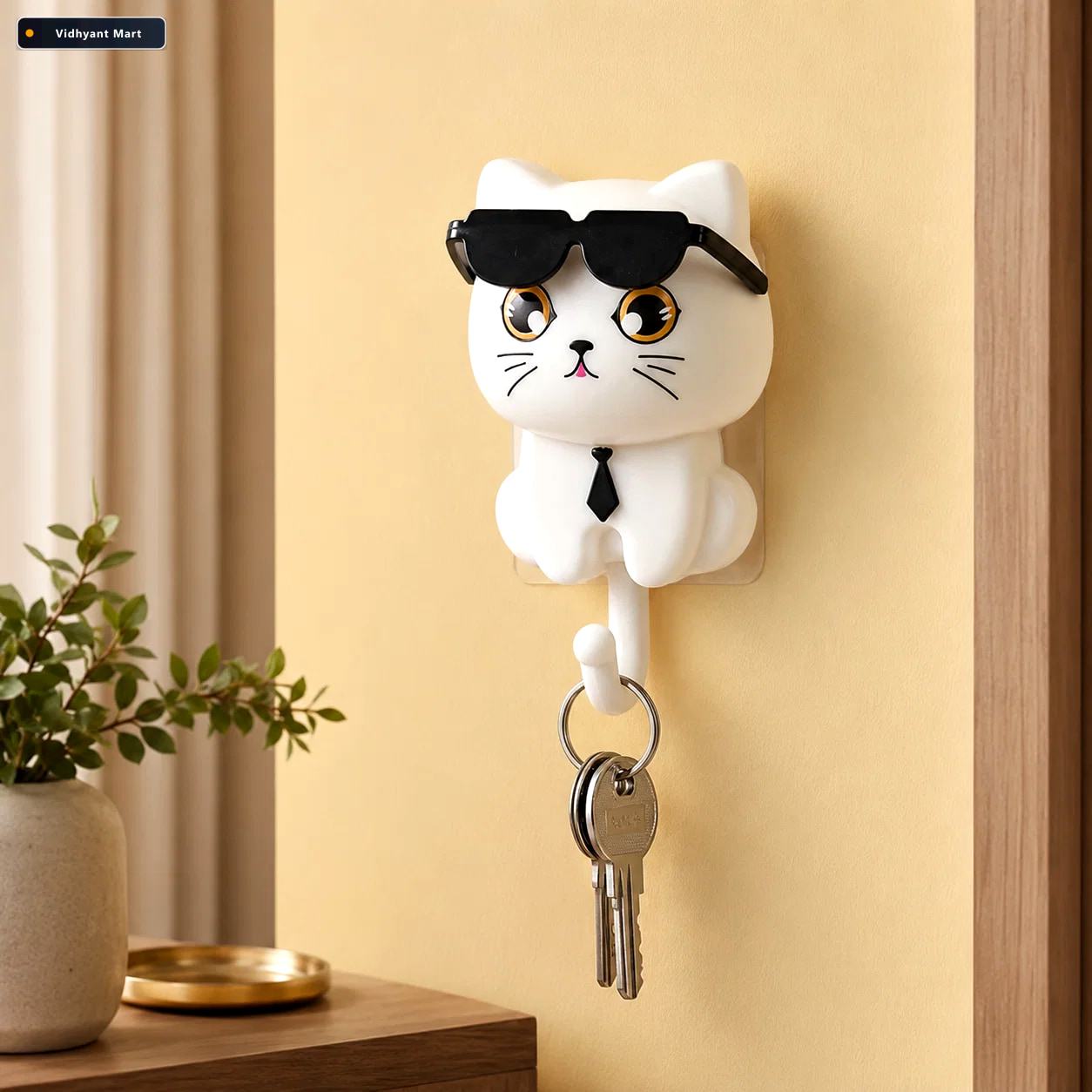 Vidhyant Mart Cat Wall Hook Cute Sunglasses Design Self Adhesive 1