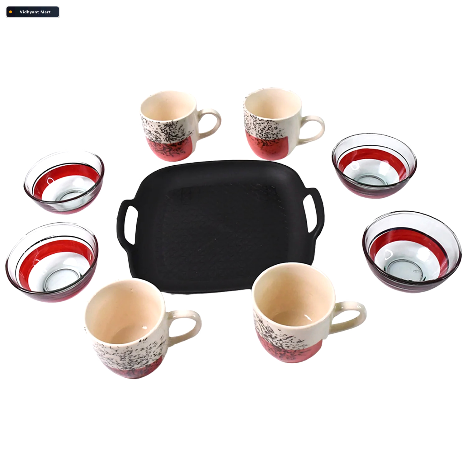 Vidhyant Mart Ceramic Cup And Glass Bowl Set Stylish 9 Piece Din 4