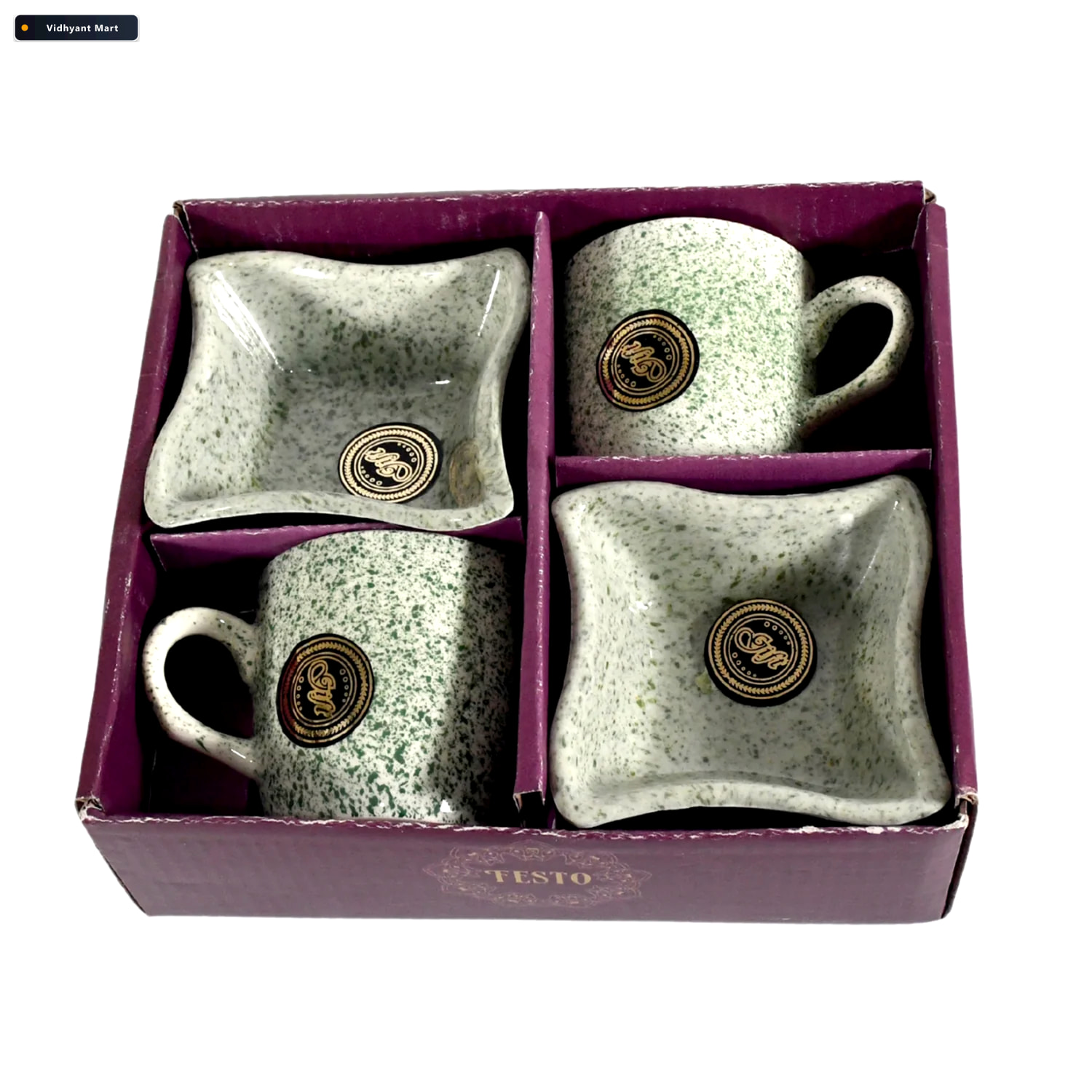 Vidhyant Mart Ceramic Tea Cup Set 4 Pcs With Snack Bowls Ng 4