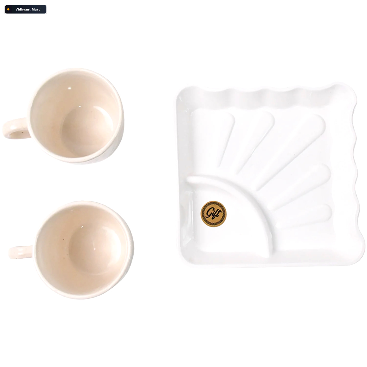 Vidhyant Mart Ceramic Tea Cup Set Includes Plastic Square Servin 4