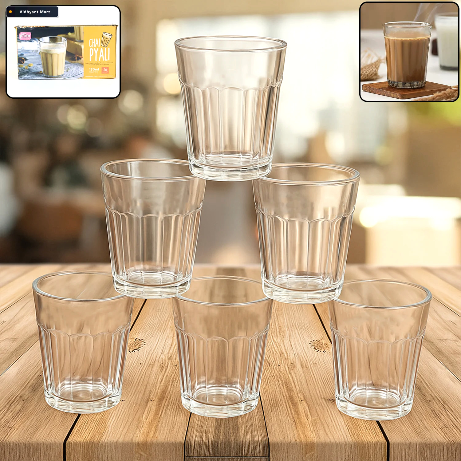 Vidhyant Mart Chai Pyali Glass Set 6 Pcs Transparent Unbreakable 3