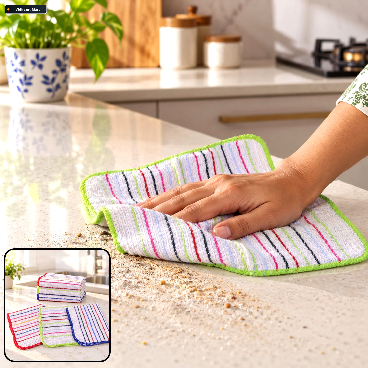 Vidhyant Mart Checked Cotton Dish Cleaning Cloth Set For Kitchen 1