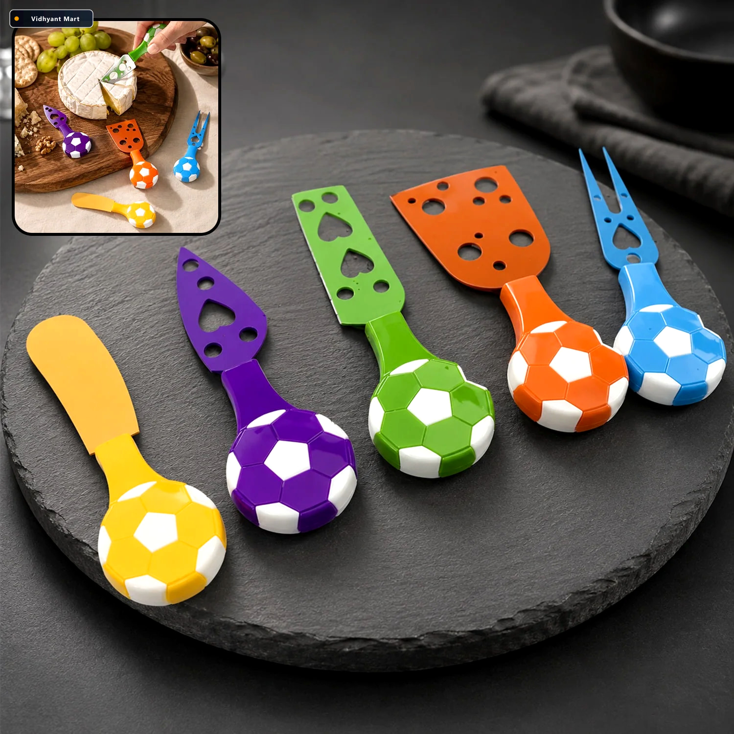 Vidhyant Mart Cheese Knife Set Stainless Steel Football Theme 5 1