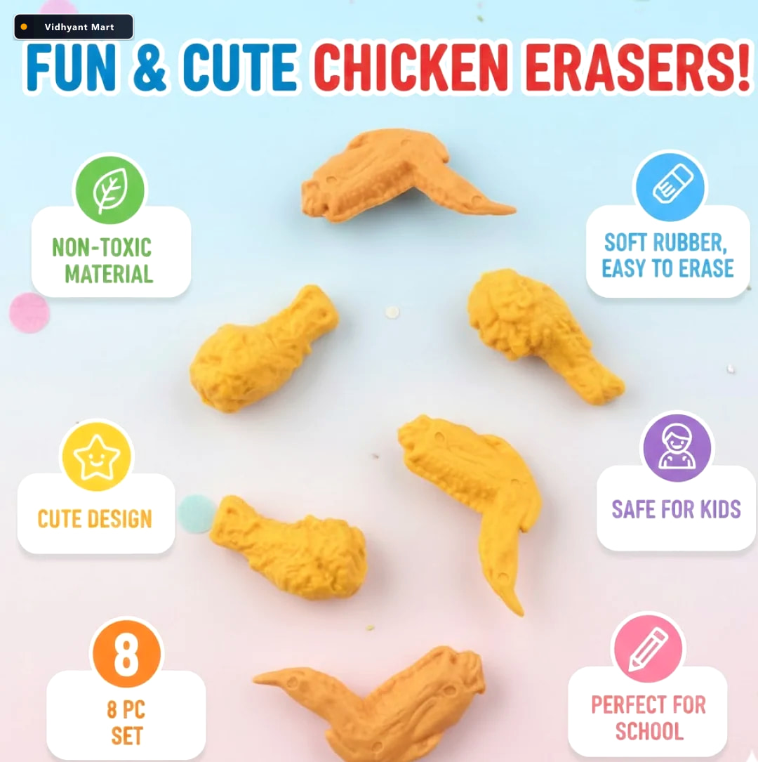 Vidhyant Mart Chicken Erasers Fun Wing Leg Set Tinytrendy 2