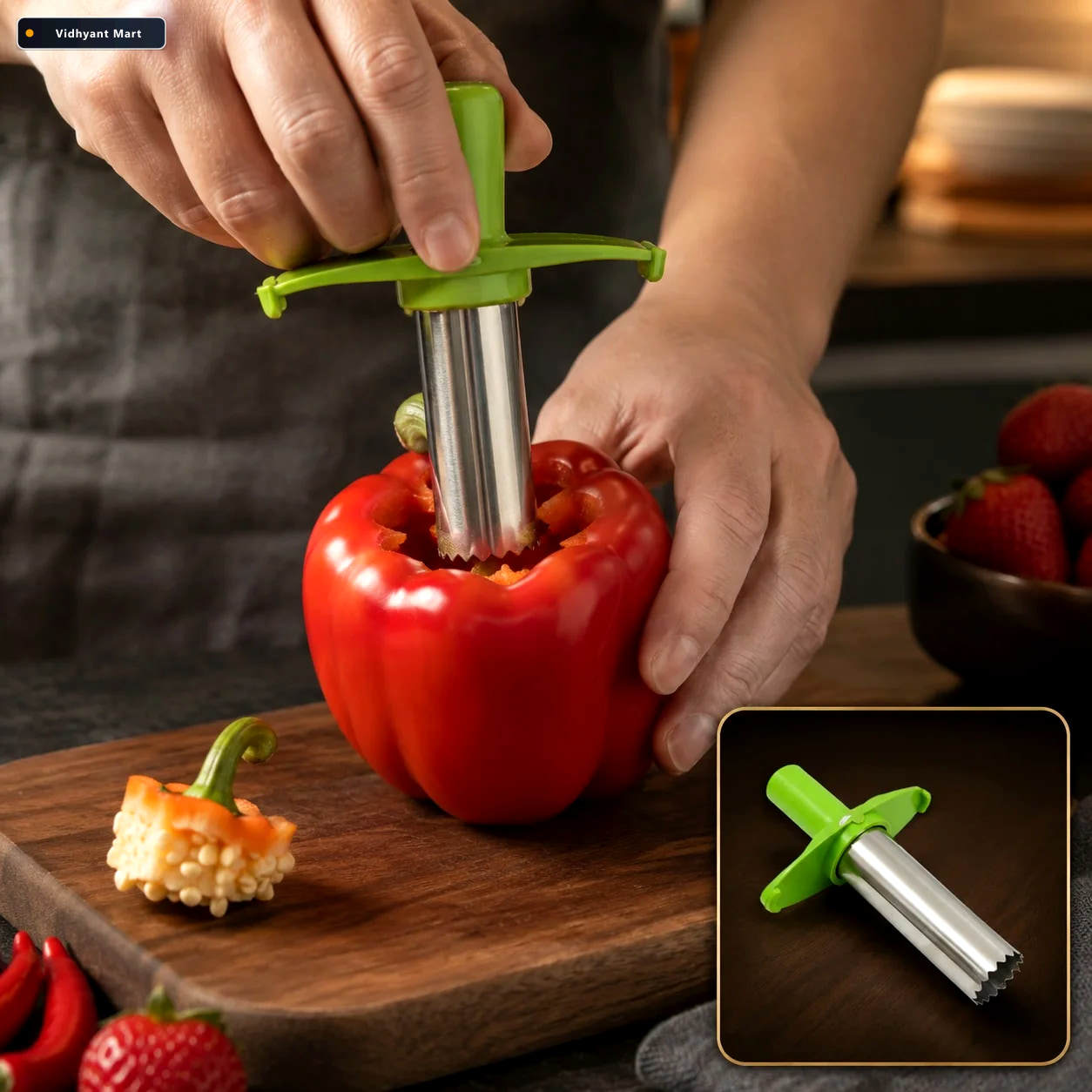 Vidhyant Mart Chili Corer Stainless Steel Pepper Strawberry Tool 1