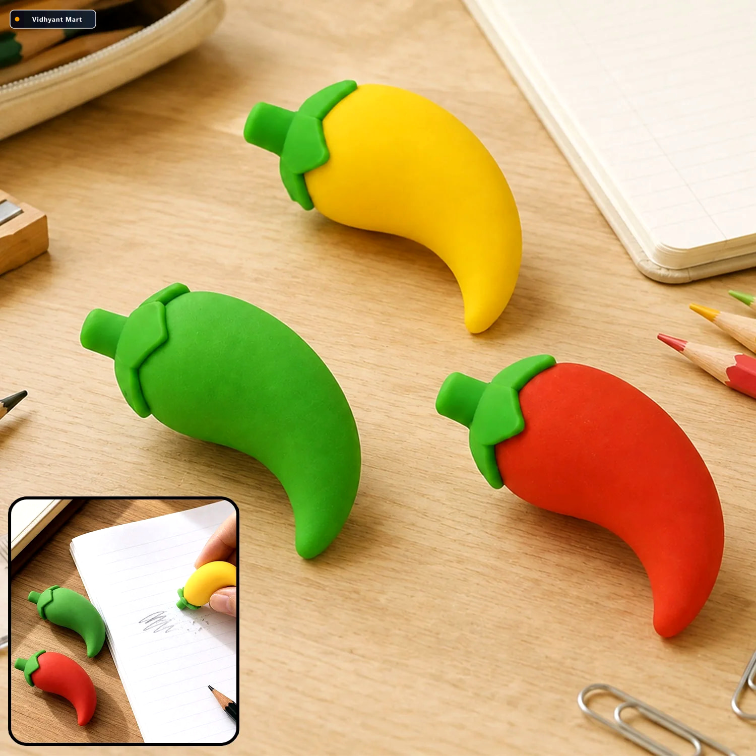 Vidhyant Mart Chili Shape Erasers Fun 3d Mini Eraser Set 3 Pc Wr 1