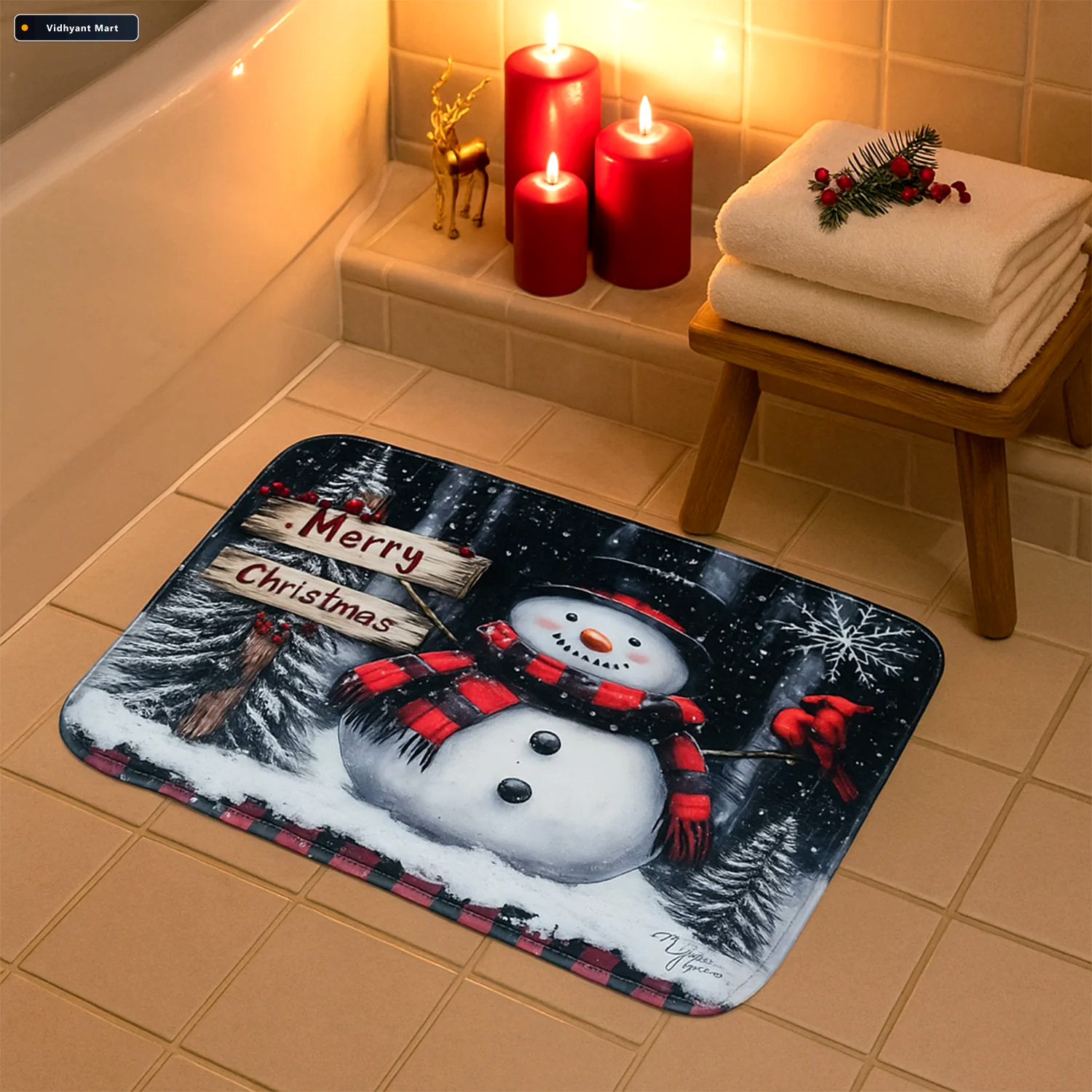 Vidhyant Mart Christmas Bathroom Mat Set Soft Snowman 3 Piece Dc 3