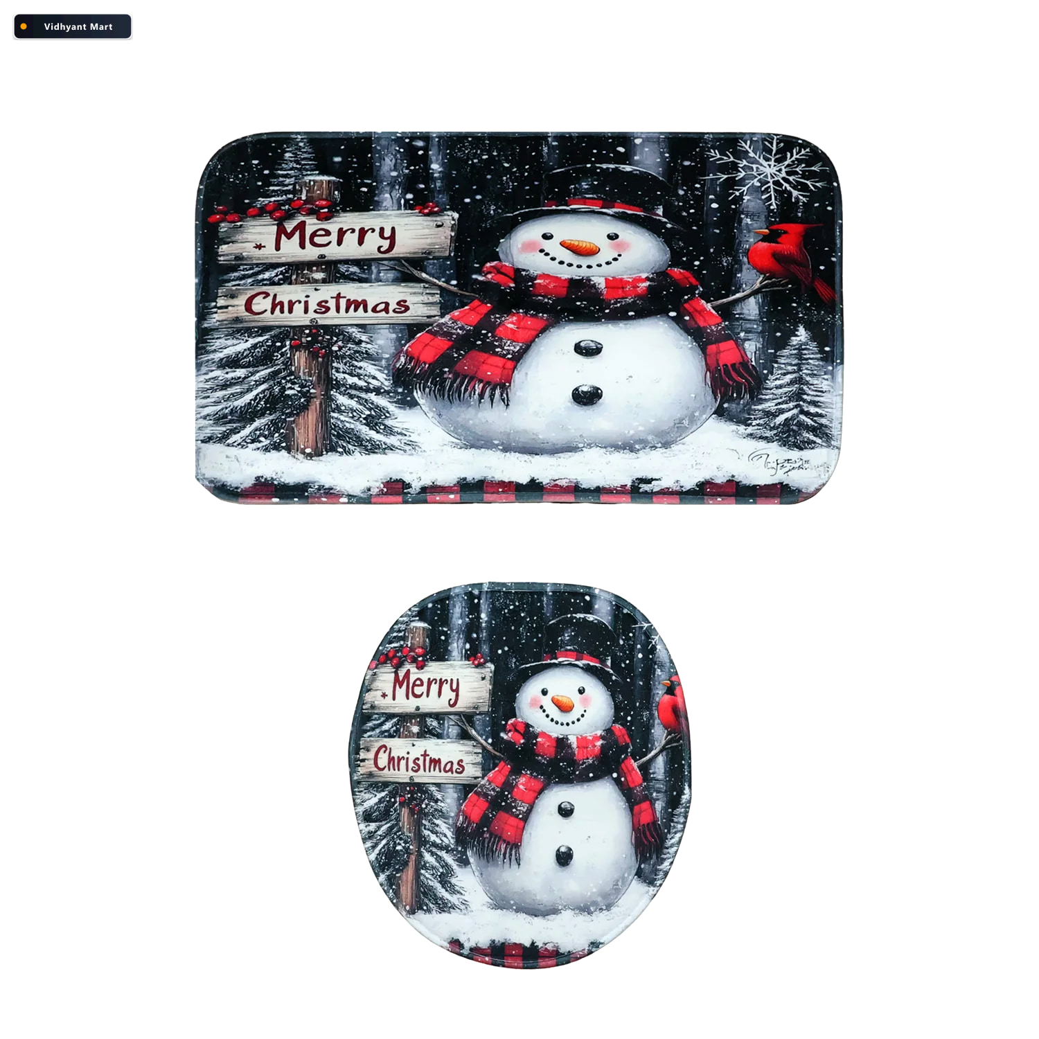 Vidhyant Mart Christmas Bathroom Mat Set Soft Snowman 3 Piece Dc 4