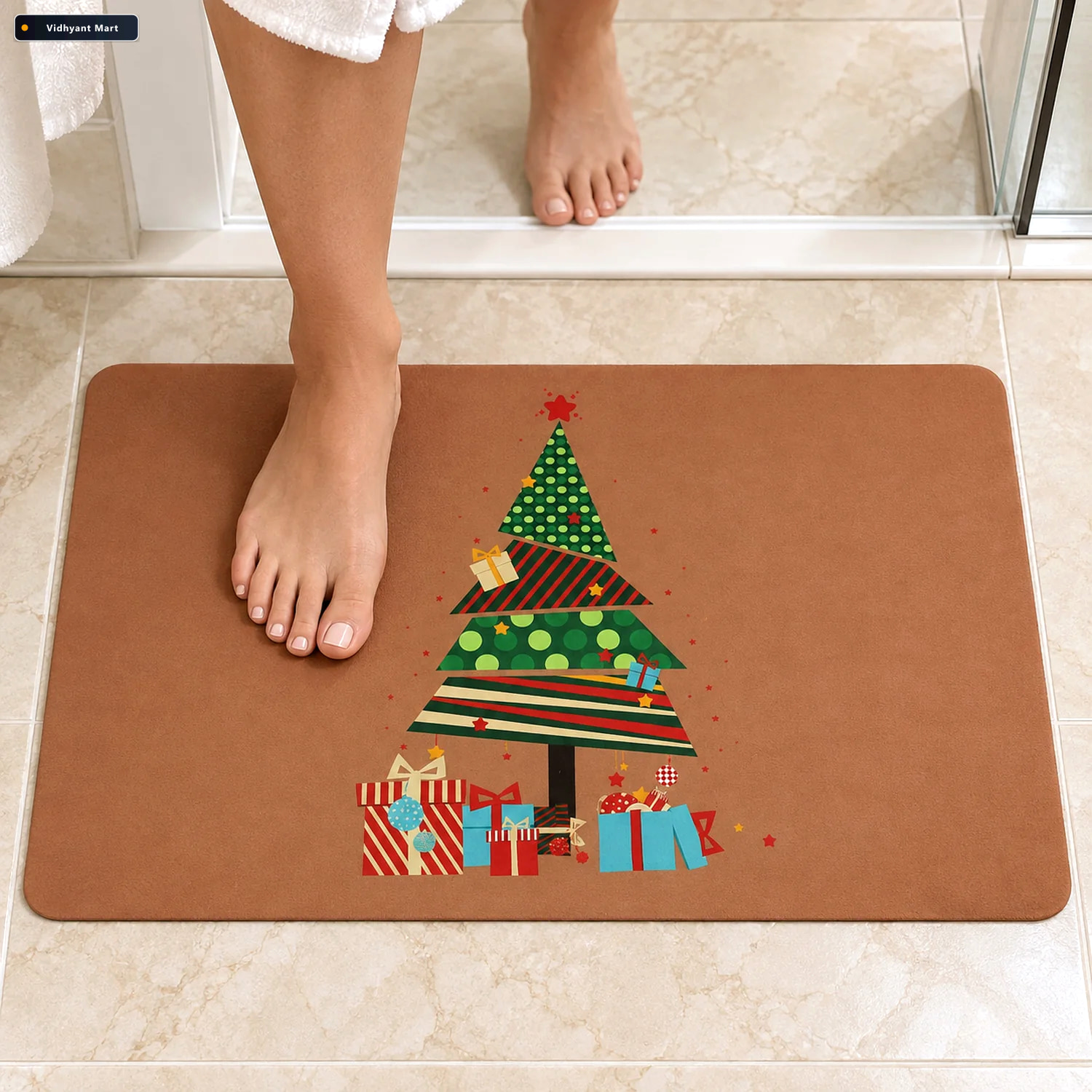 Vidhyant Mart Christmas Tree And Gifts Floor Mat Absorbent Anti 1