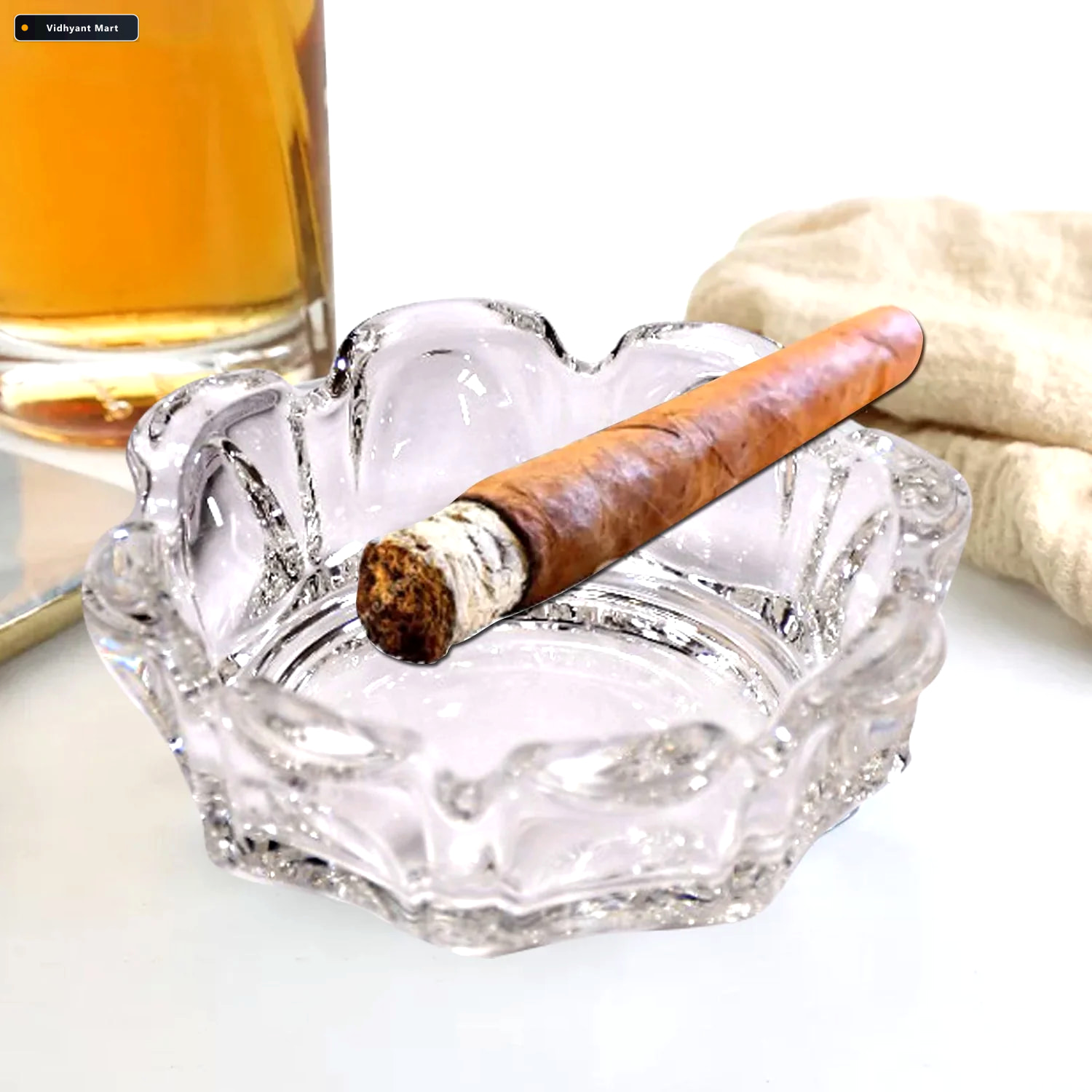 Vidhyant Mart Cigar Ashtray Round Glass Tabletop For Home Office 3