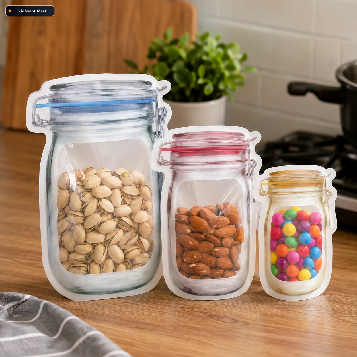 Vidhyant Mart Clear Jar Shaped Stand Up Food Pouches With Zipper 1