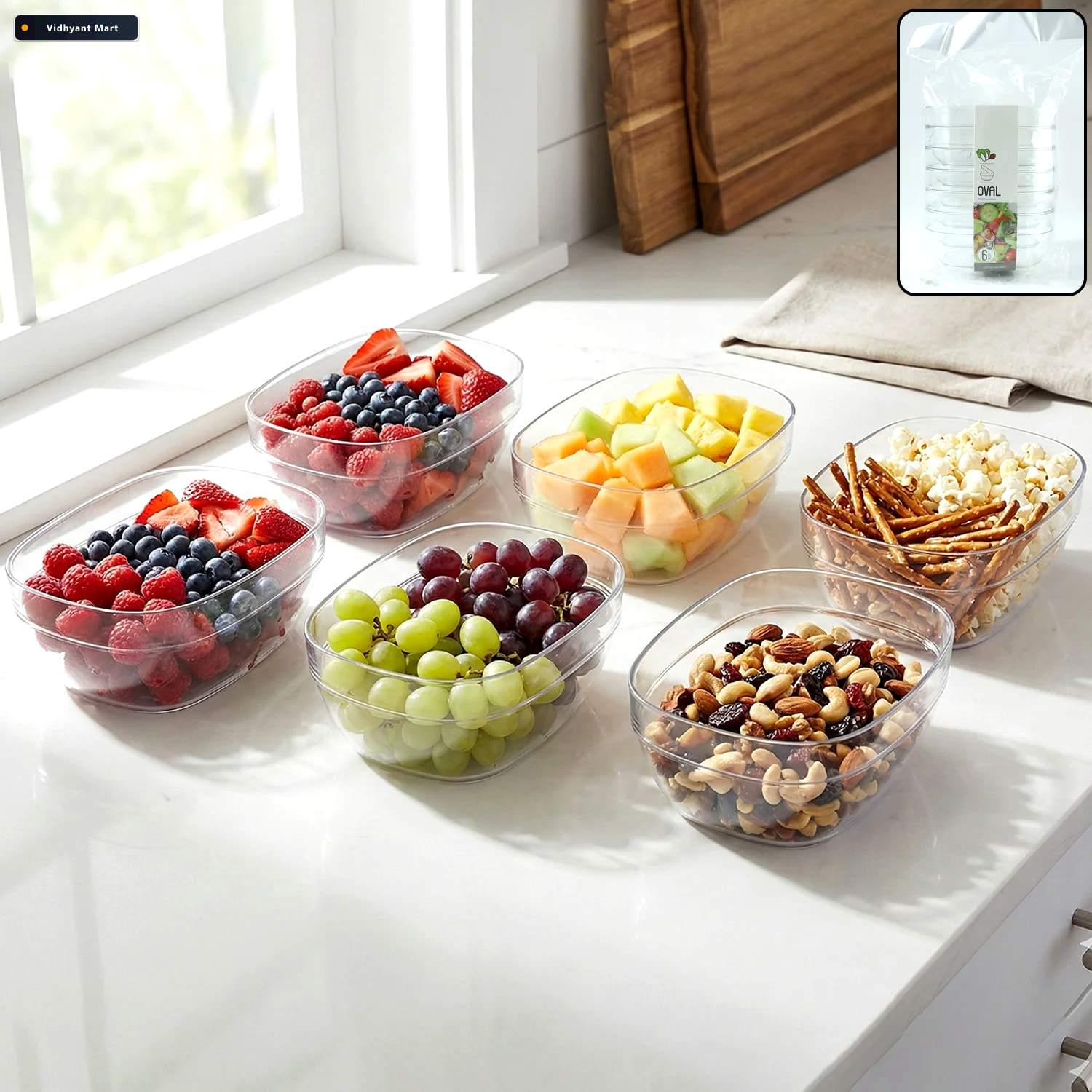 Vidhyant Mart Clear Oval Serving Bowls Set 6 Piece Multipurpose 1