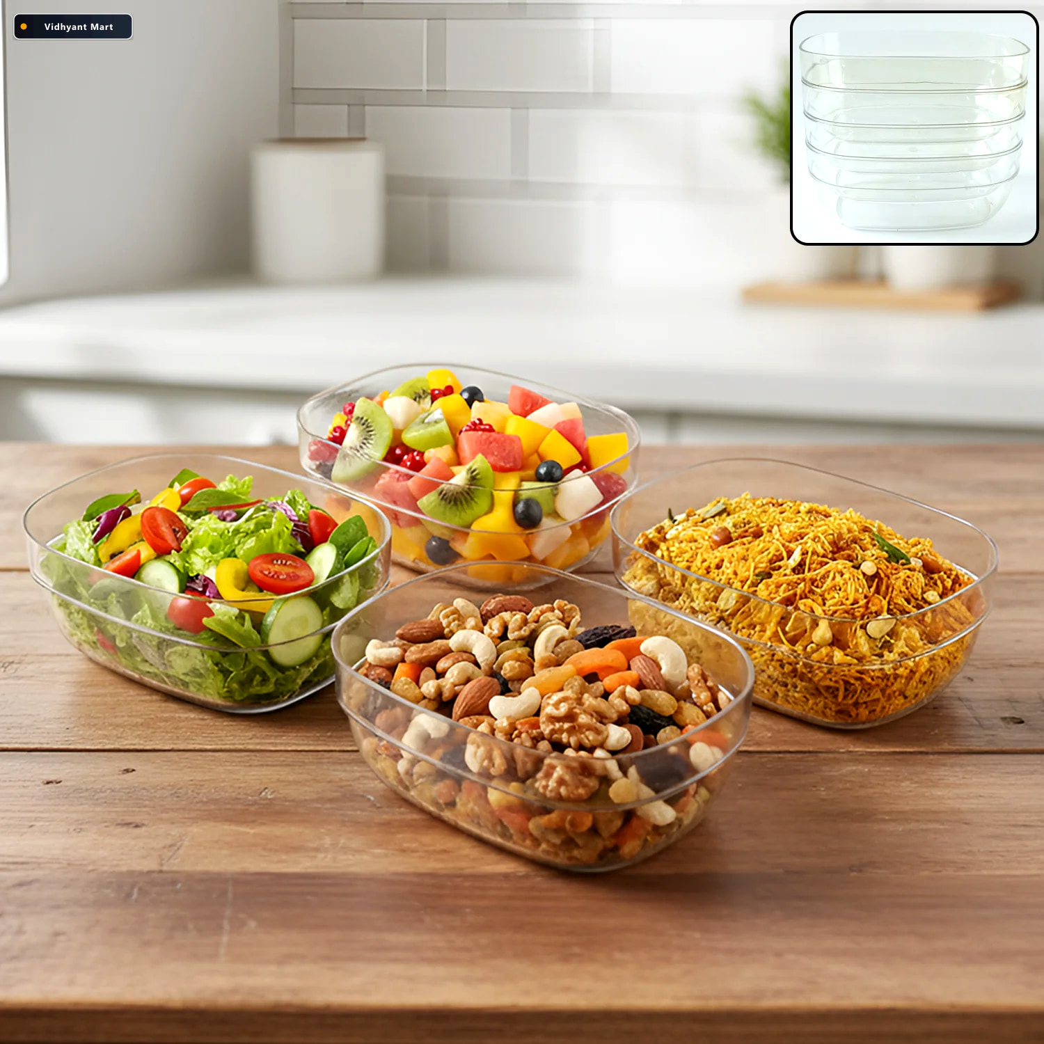 Vidhyant Mart Clear Serving Bowl Set 4 Durable Multipurpose Bowl 1