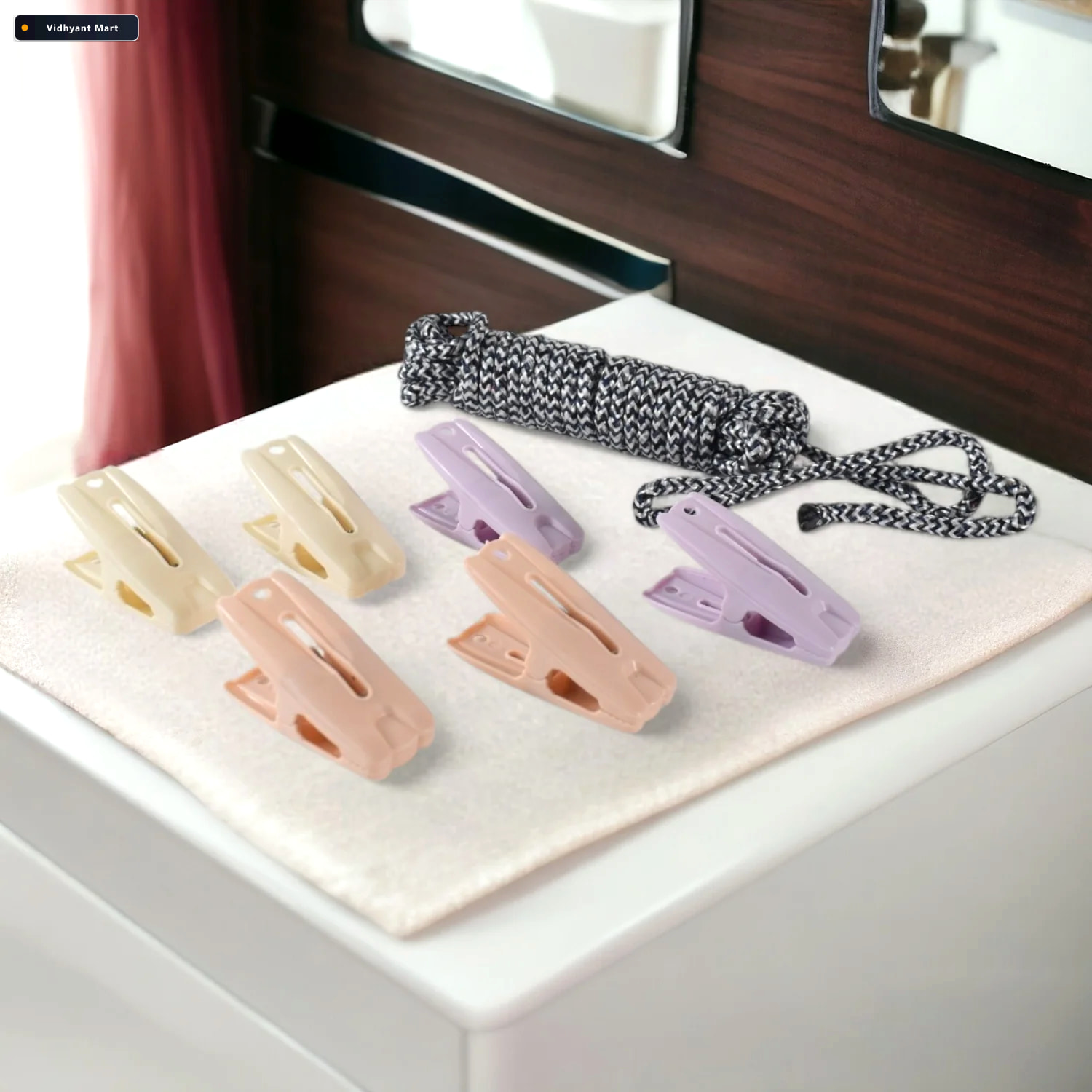 Vidhyant Mart Cloth Drying Rope With Clips Durable 7 Piece Hangi 3
