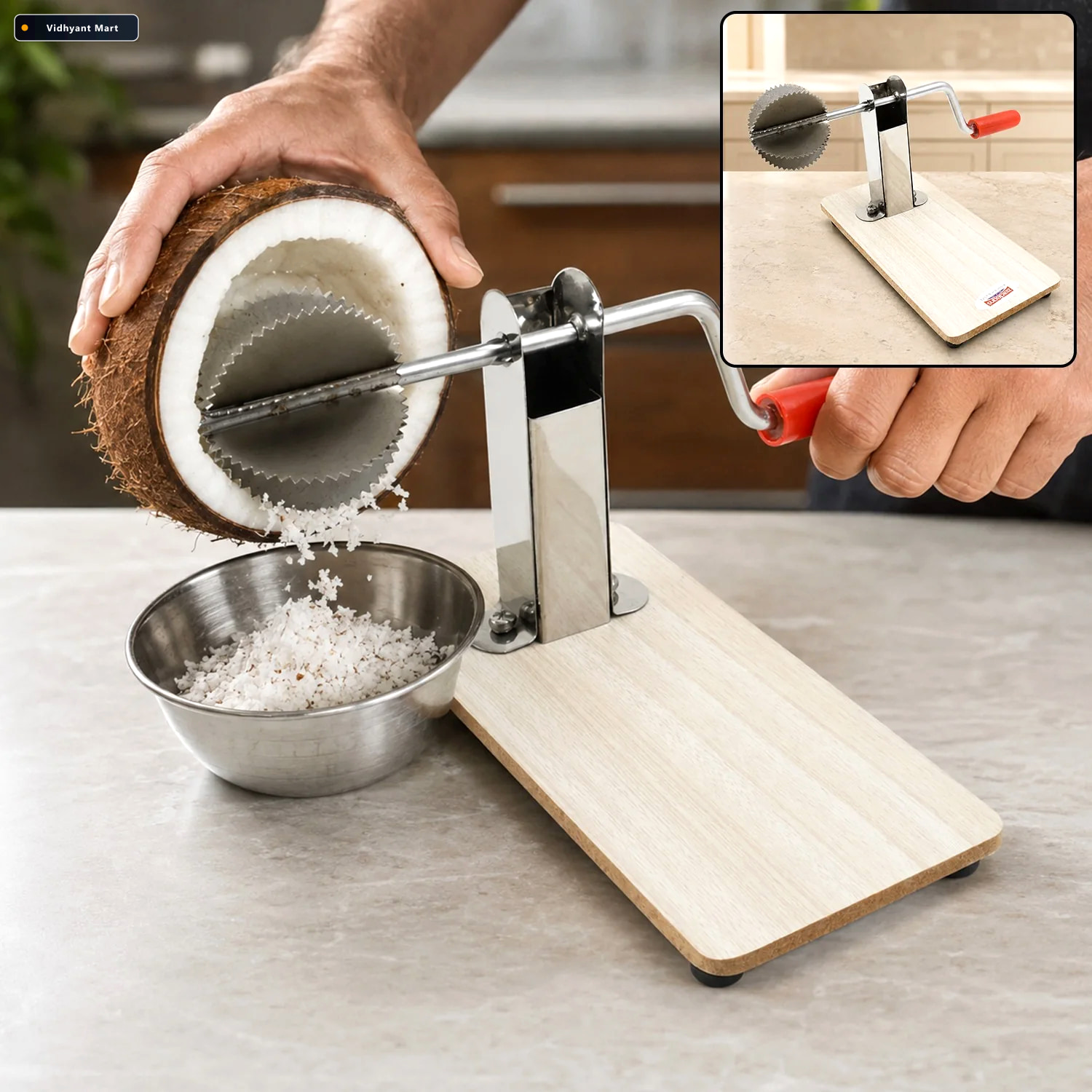 Vidhyant Mart Coconut Scraper With Wooden Base Safe Durable Quic 1