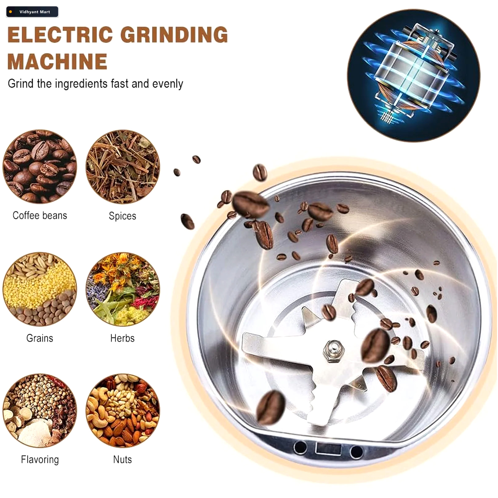 Vidhyant Mart Coffee Grinder Blender Portable 4 Blade Mini Mixer 3
