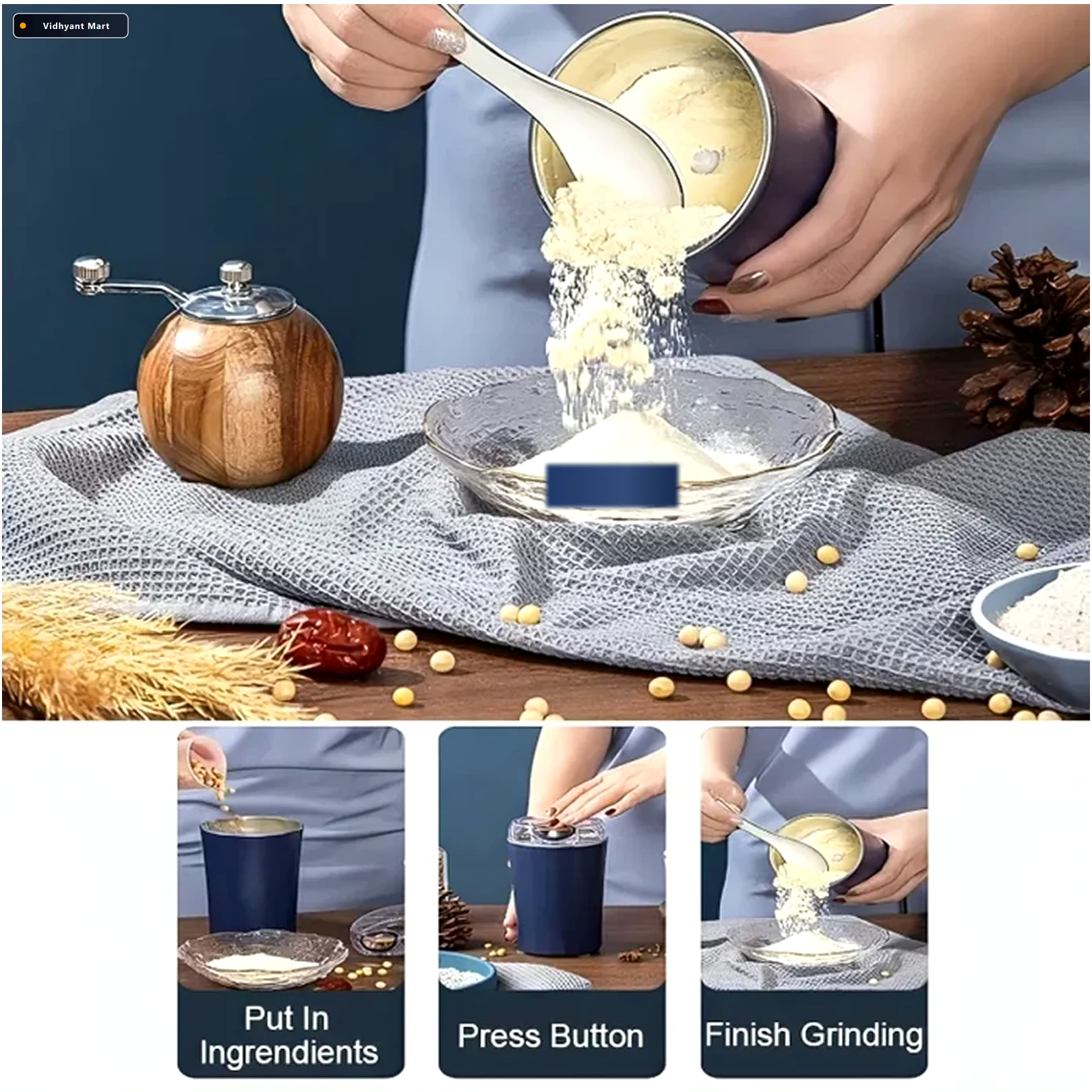 Vidhyant Mart Coffee Grinder Blender Portable 4 Blade Mini Mixer 4