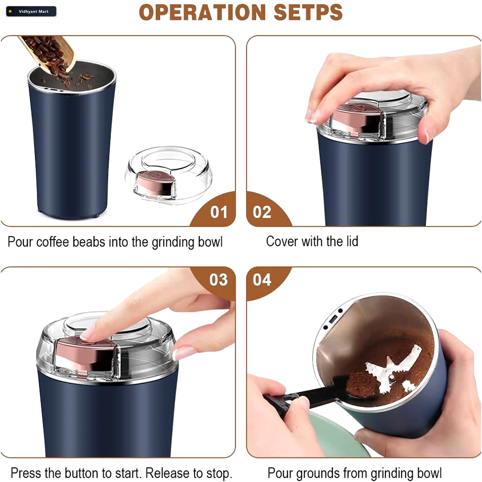 Vidhyant Mart Coffee Grinder Blender Portable 4 Blade Mini Mixer 5