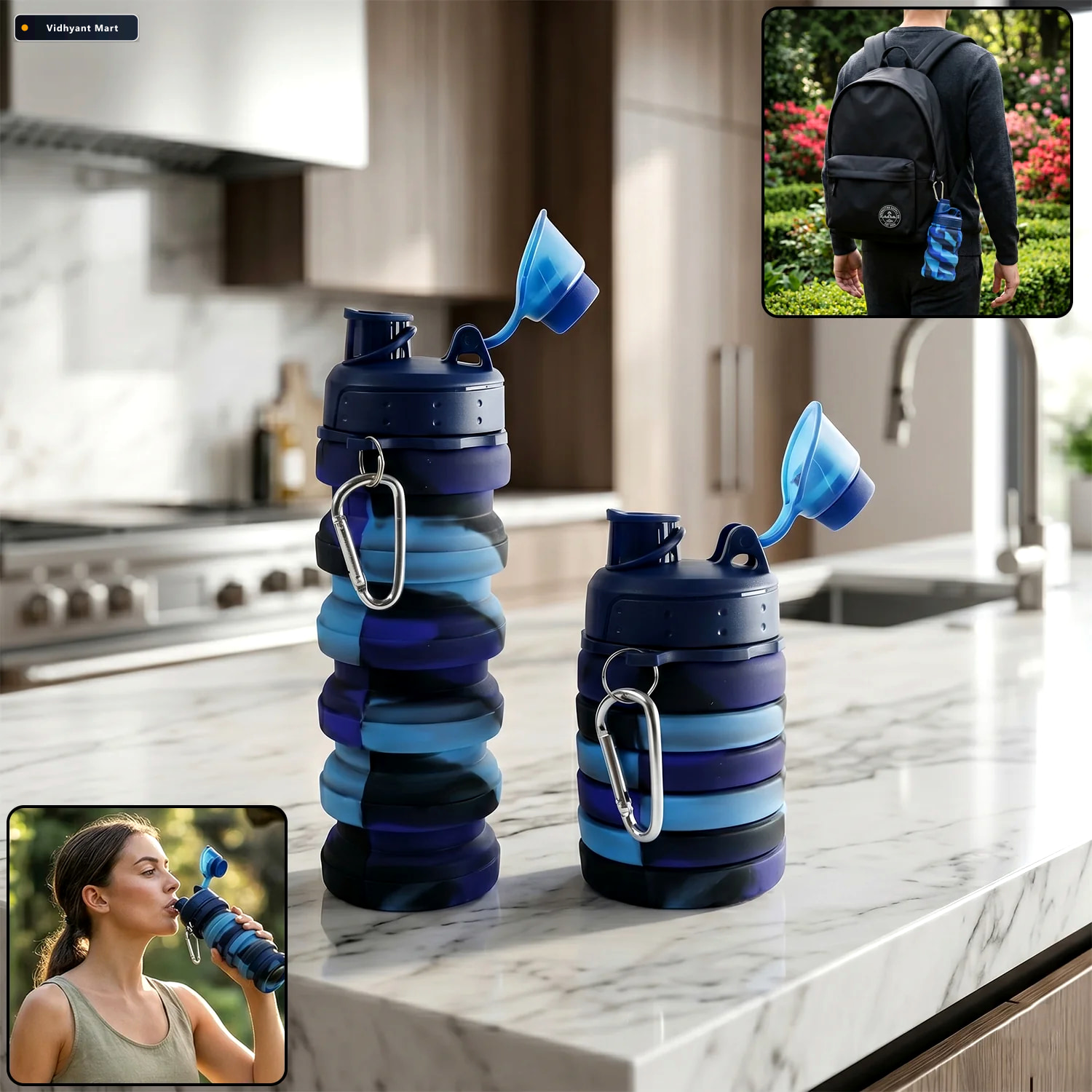 Vidhyant Mart Collapsible Silicone Water Bottle 500ml Travel Fri 1