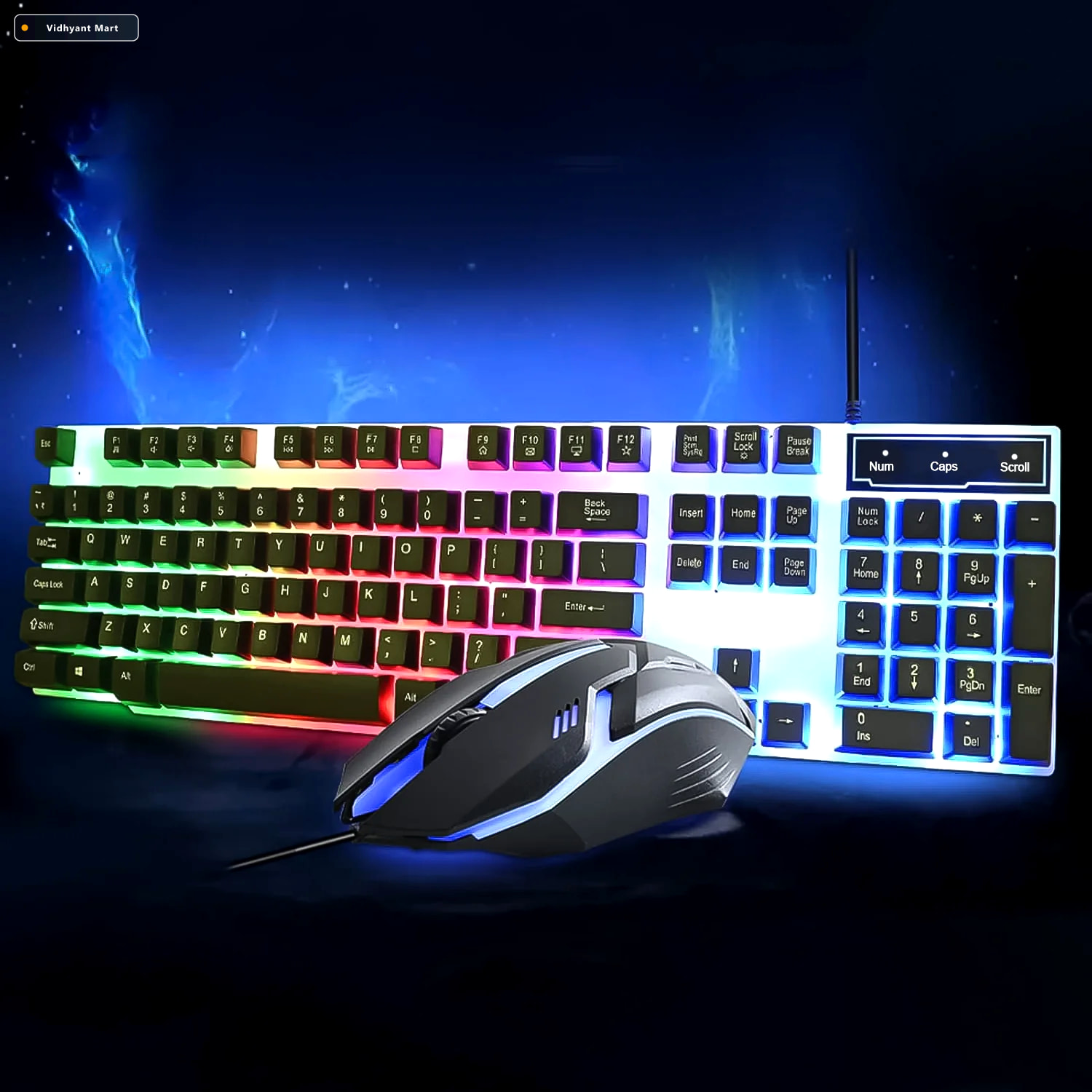 Vidhyant Mart Colorful Backlit Keyboard Mouse Set Ergonomic Wire 1
