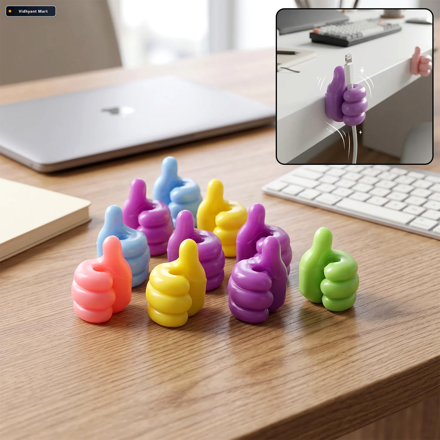 Vidhyant Mart Colourful Thumb Shape Adhesive Wire Holder Clips F 1