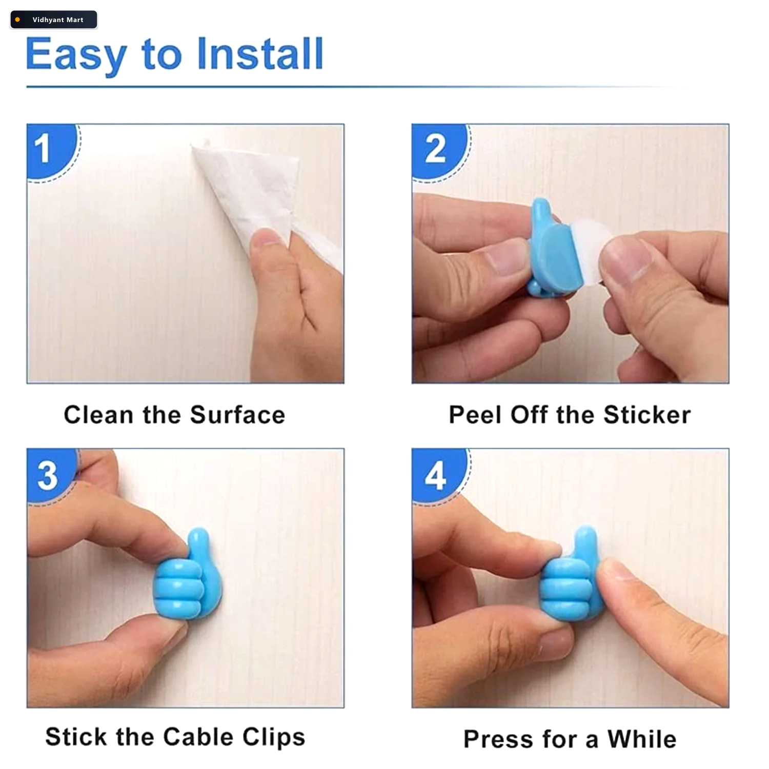 Vidhyant Mart Colourful Thumb Shape Adhesive Wire Holder Clips F 3