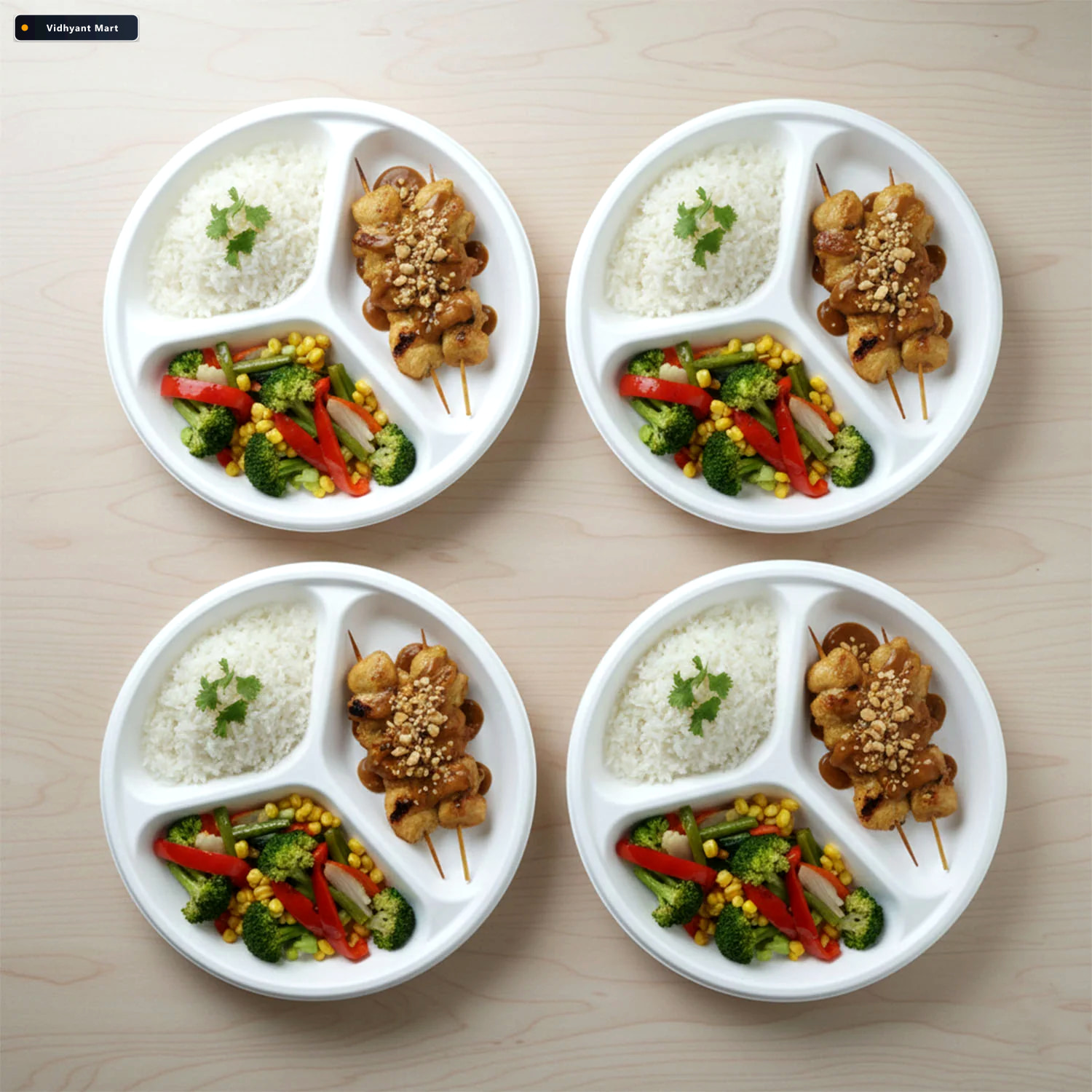 Vidhyant Mart Compostable 10 Inch 3 Compartment Bagasse Plate Le 3