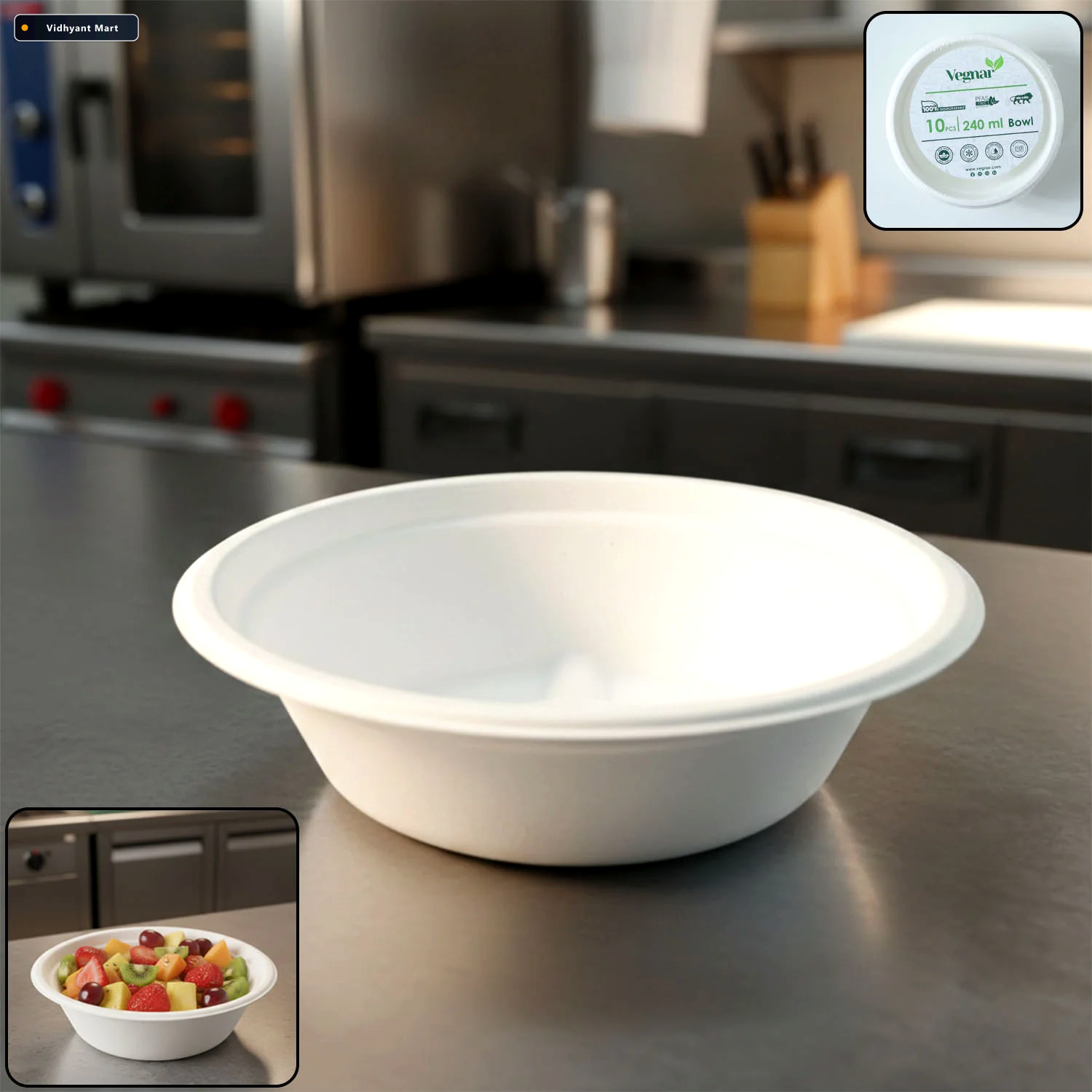 Vidhyant Mart Compostable Bagasse Bowl 240ml Eco Friendly 10 Pc 2