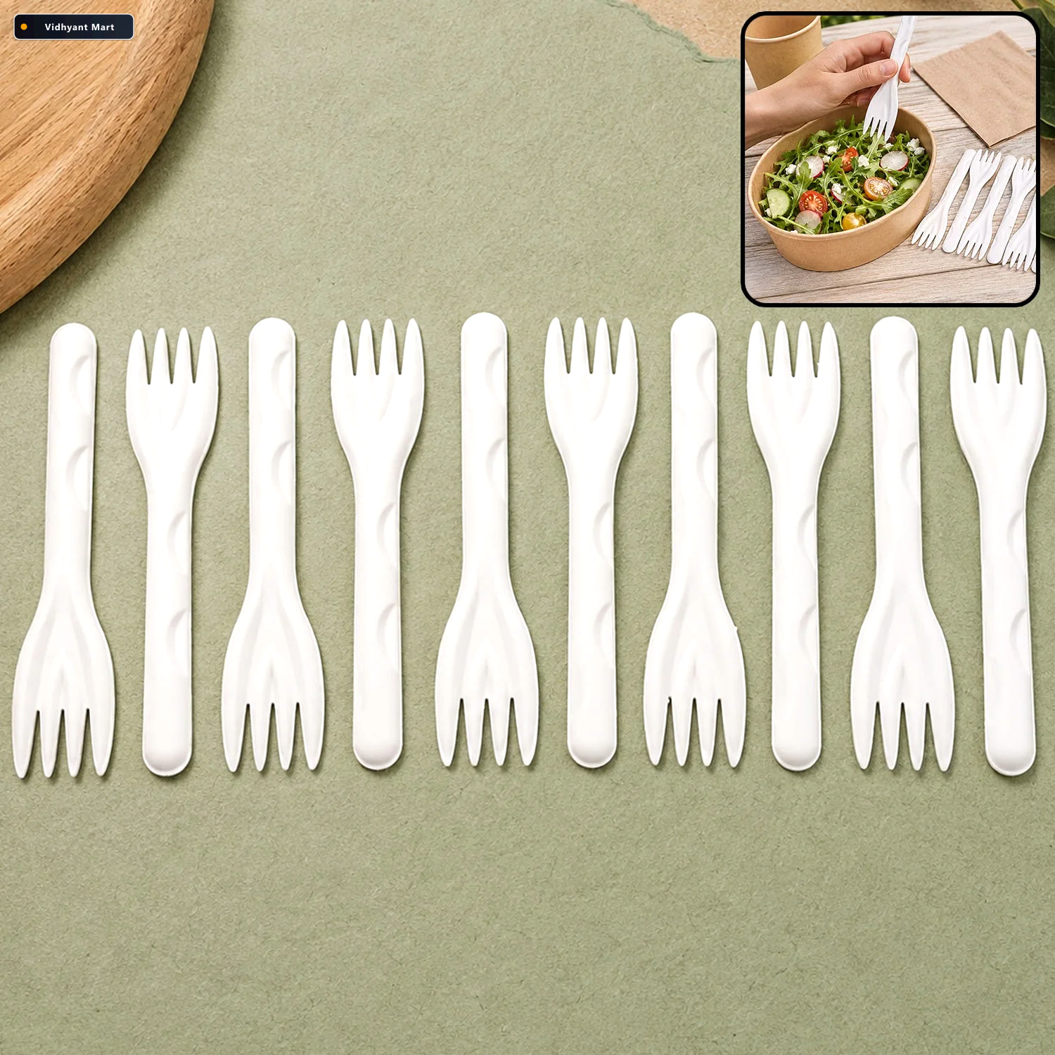 Vidhyant Mart Compostable Bagasse Forks Strong Eco Friendly Disp 1