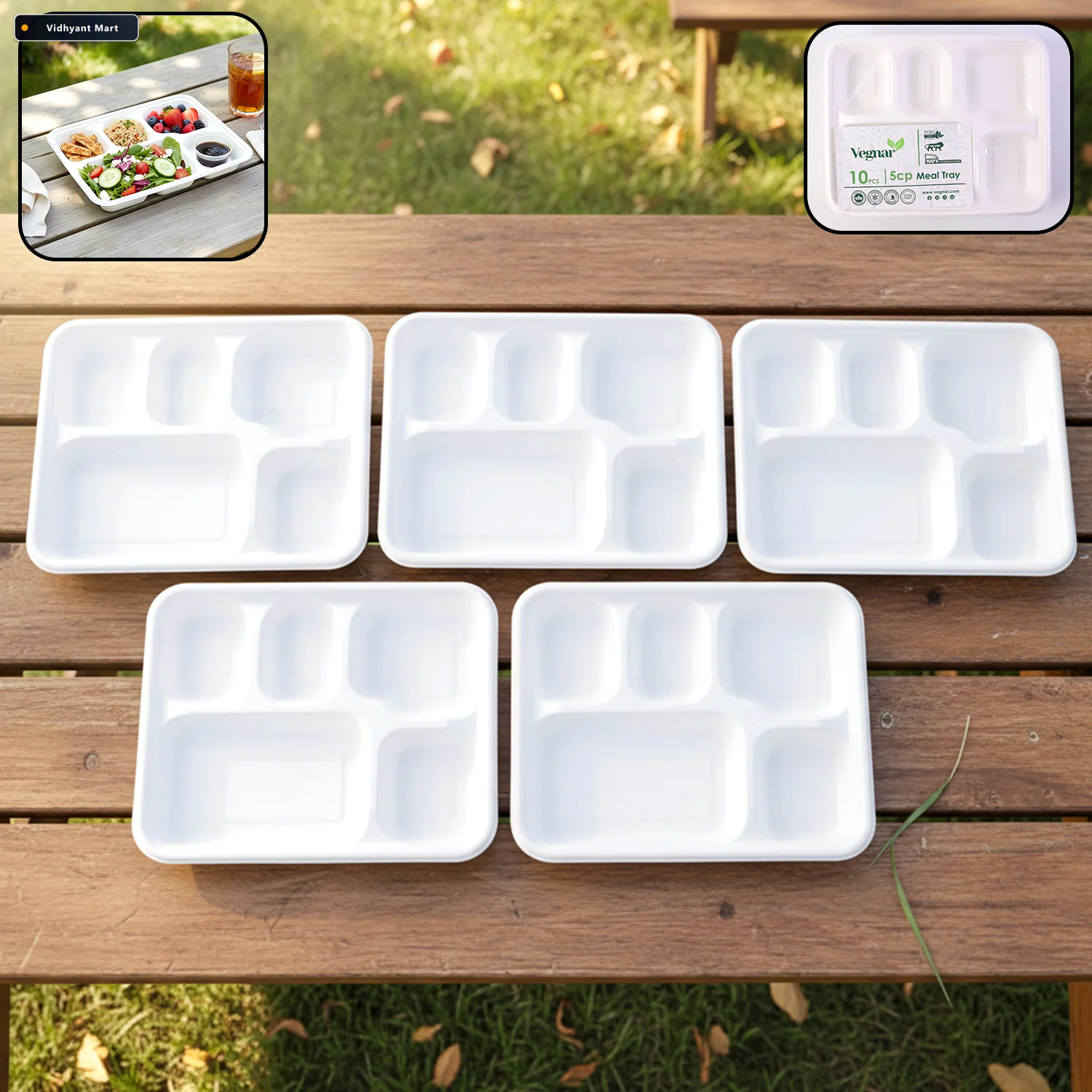 Vidhyant Mart Compostable Bagasse Meal Tray 5 Compartments Eco F 1