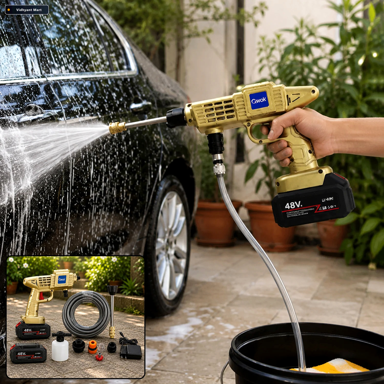Vidhyant Mart Cordless High Pressure Car Washer Gun Kit With 2 B 1