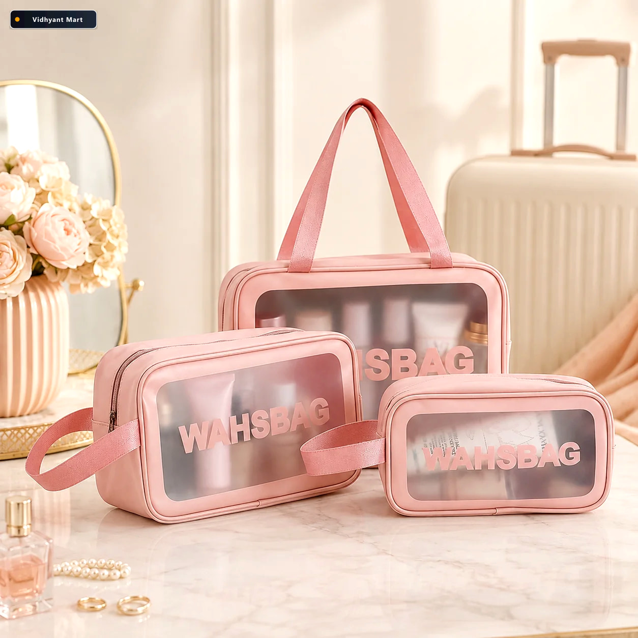 Vidhyant Mart Cosmetic Pouch Set Waterproof Travel Makeup Bags S 1
