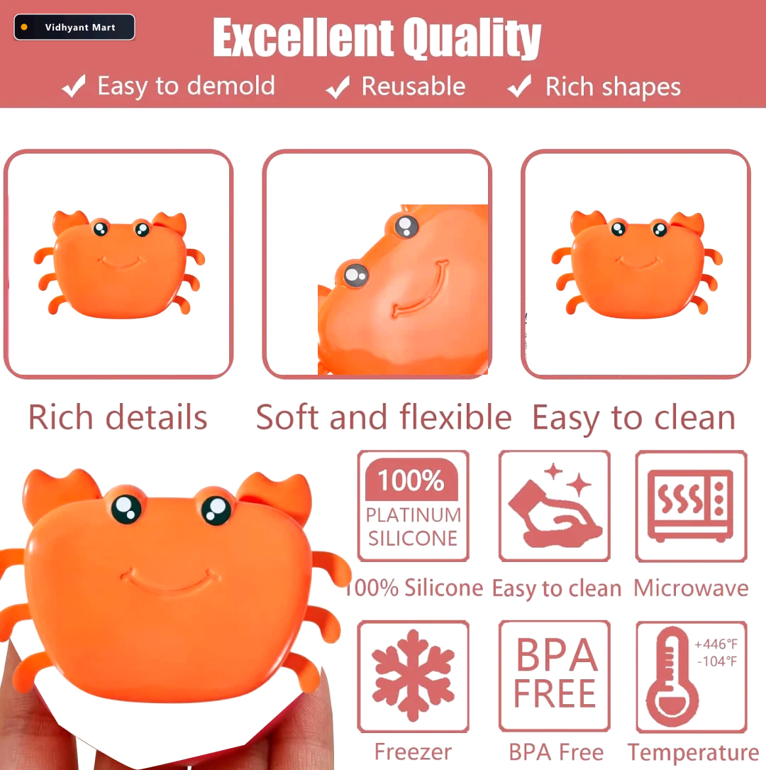 Vidhyant Mart Crab Ice Mold Fun Silicone Ice Cube Tray For Drink 2