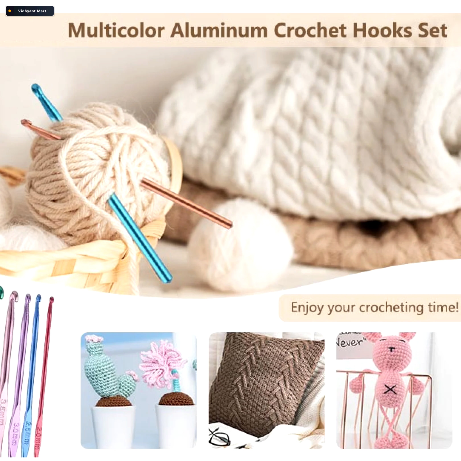 Vidhyant Mart Crochet Hook Set Aluminium Multicolor 12 Pcs Arriv 3