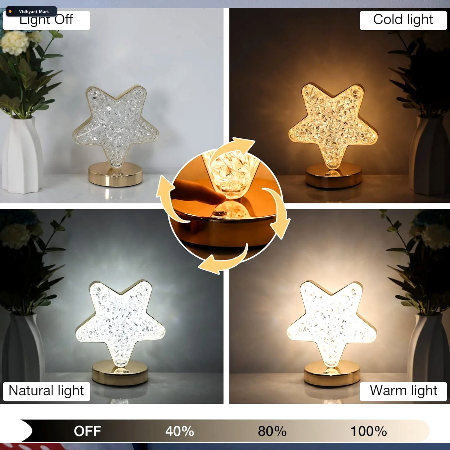 Vidhyant Mart Crystal Diamond Lamp Usb Rechargeable Dimmable Led 3