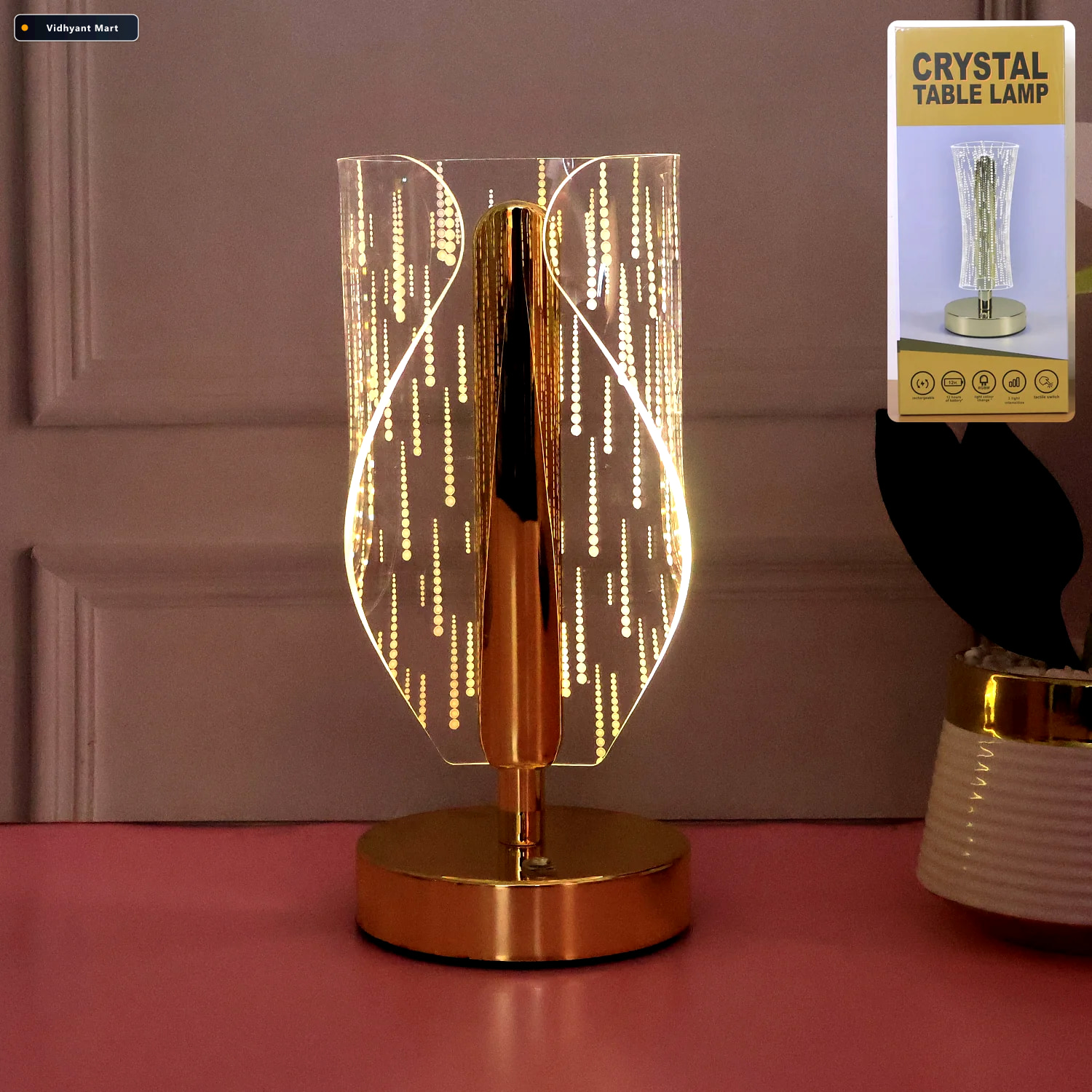 Vidhyant Mart Crystal Led Table Lamp Elegant Modern Bedside Ligh 1