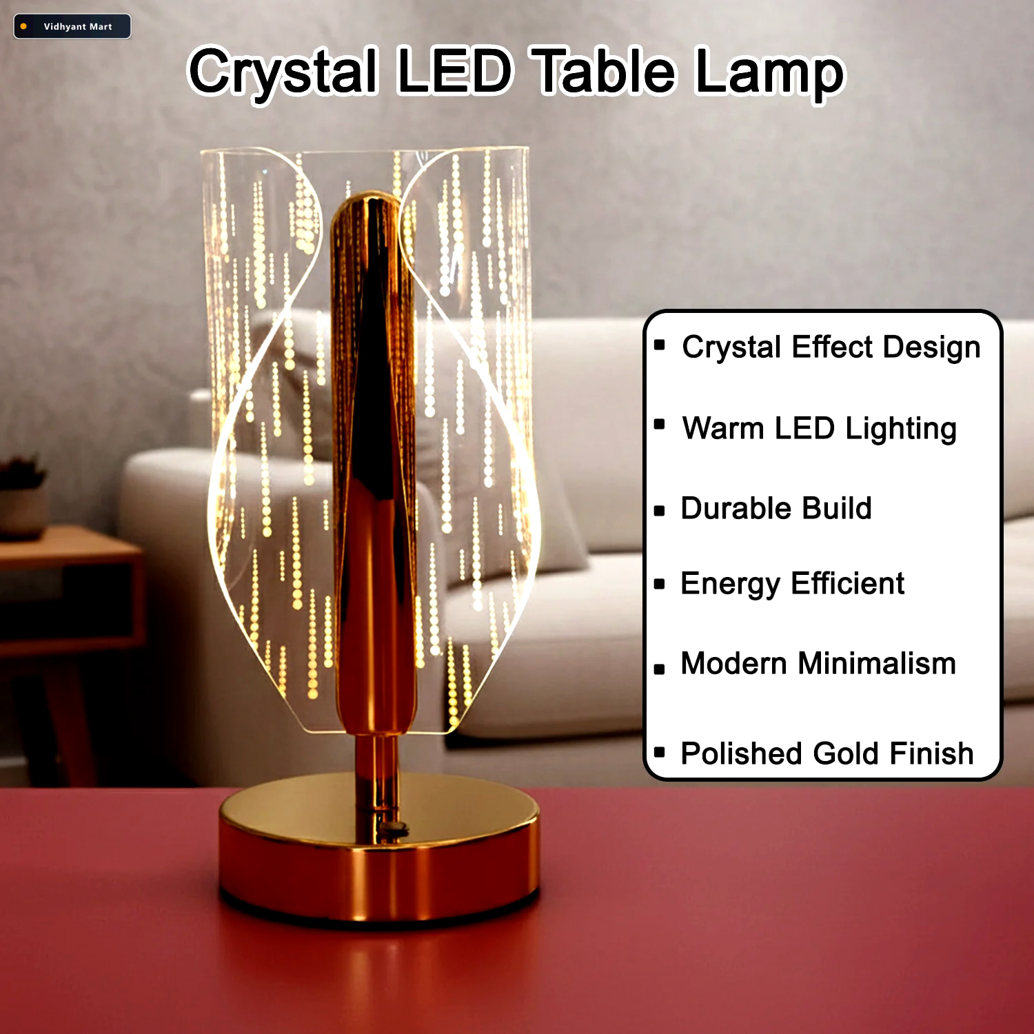 Vidhyant Mart Crystal Led Table Lamp Elegant Modern Bedside Ligh 3